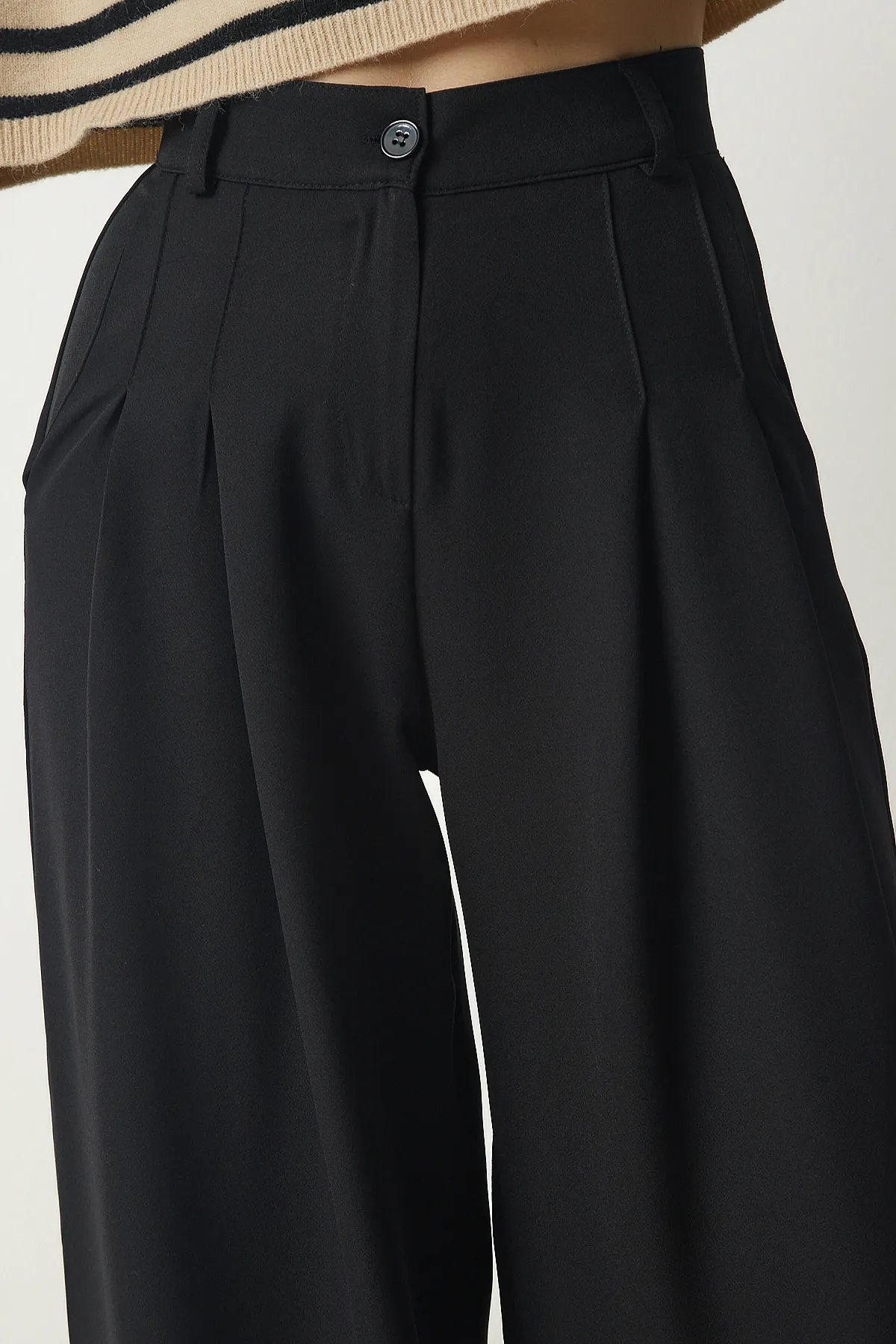 Happiness İstanbul  Schwarze plissierte Palazzo-Webhose für Damen FN03139