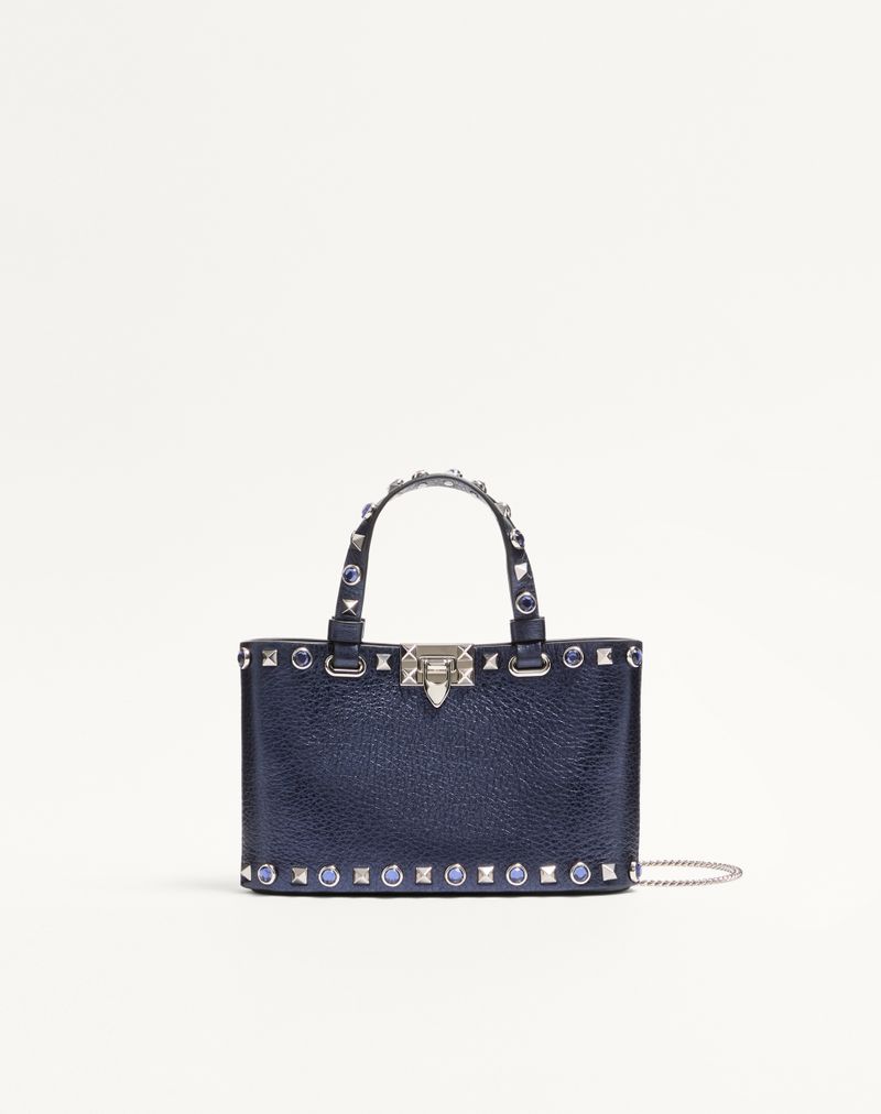 Bolsa Valentino Garavani Rockstud Mini Shopping Bag em couro de bezerro laminado