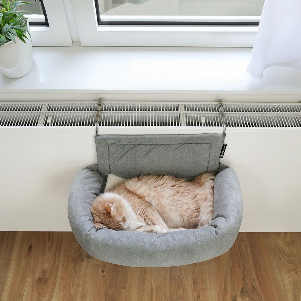 SCHLITZOHR Katzen-Hängematte Murphy, Mikrofaser, Heizungsliege, passt an ALLE Heizungen, stabil, waschbar, extra Kissen