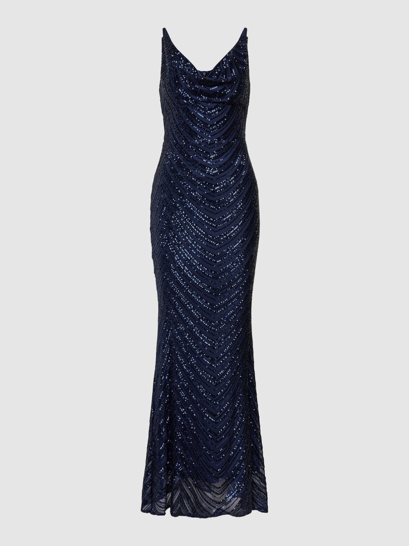 Abendkleid mit Paillettenbesatz in marineblau