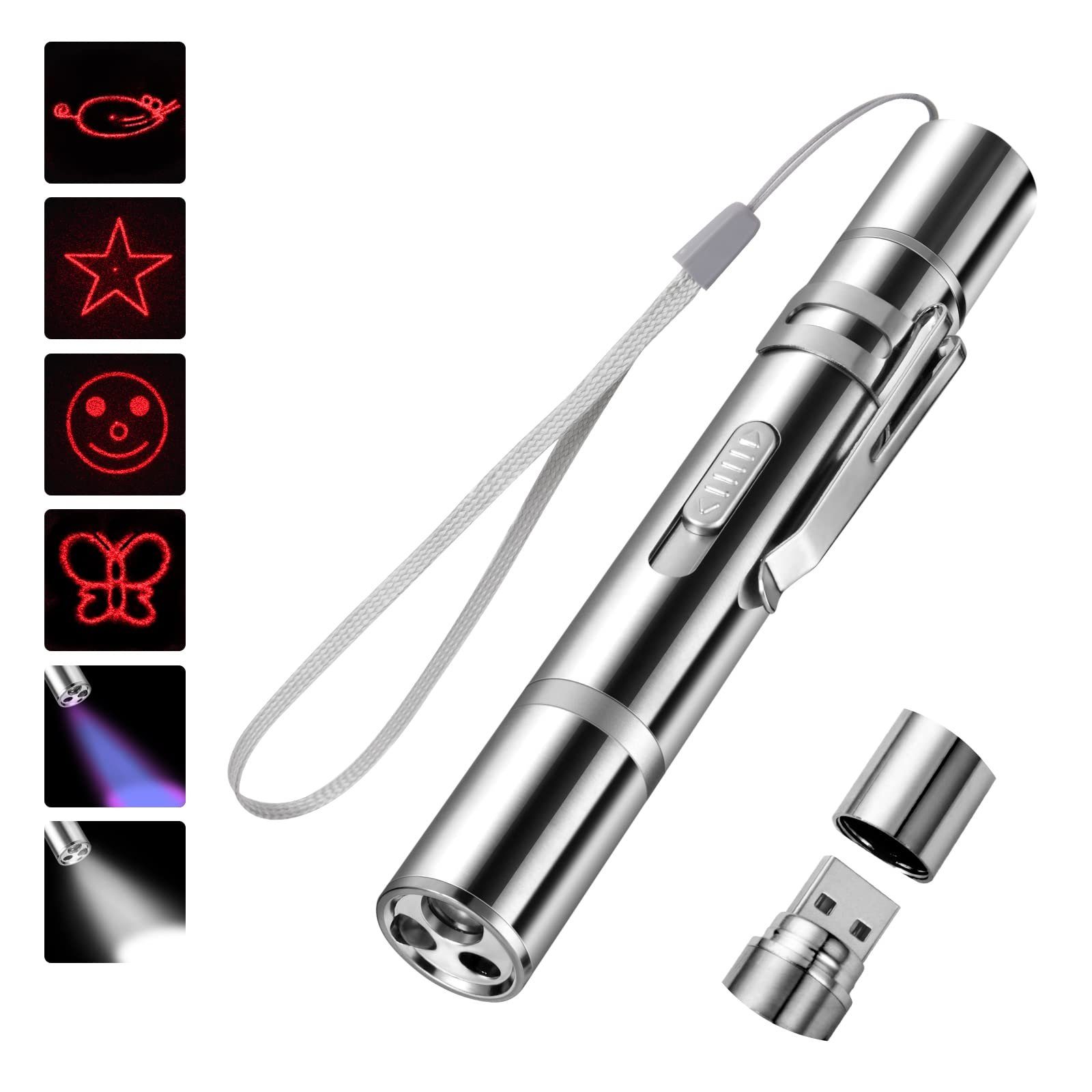 CALIYO Laserpointer LED Pointer Katzen Hund Spielzeug Haustier LED Light Licht Pointer, mit USB Wiederaufladbar