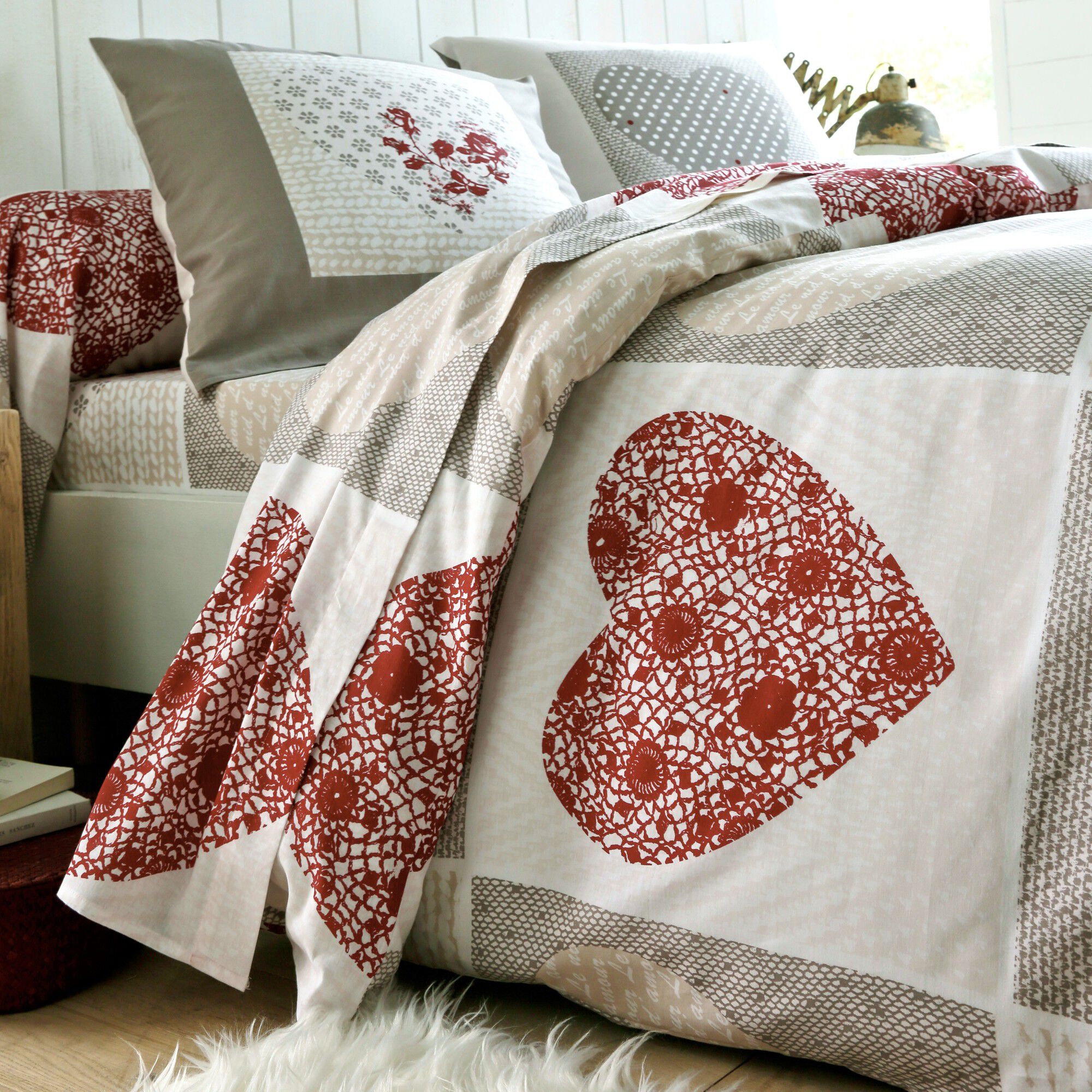 Linge de lit Lovely en coton imprimé coeurs