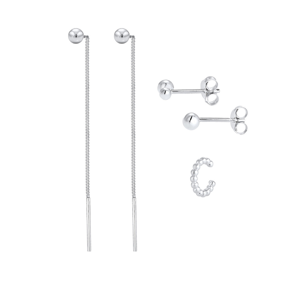 Elli Elli Boucles d'Oreilles Earcuff Set de 3 Boucles d'Oreilles Femme - (925/1000) Ar Boucles d'oreilles