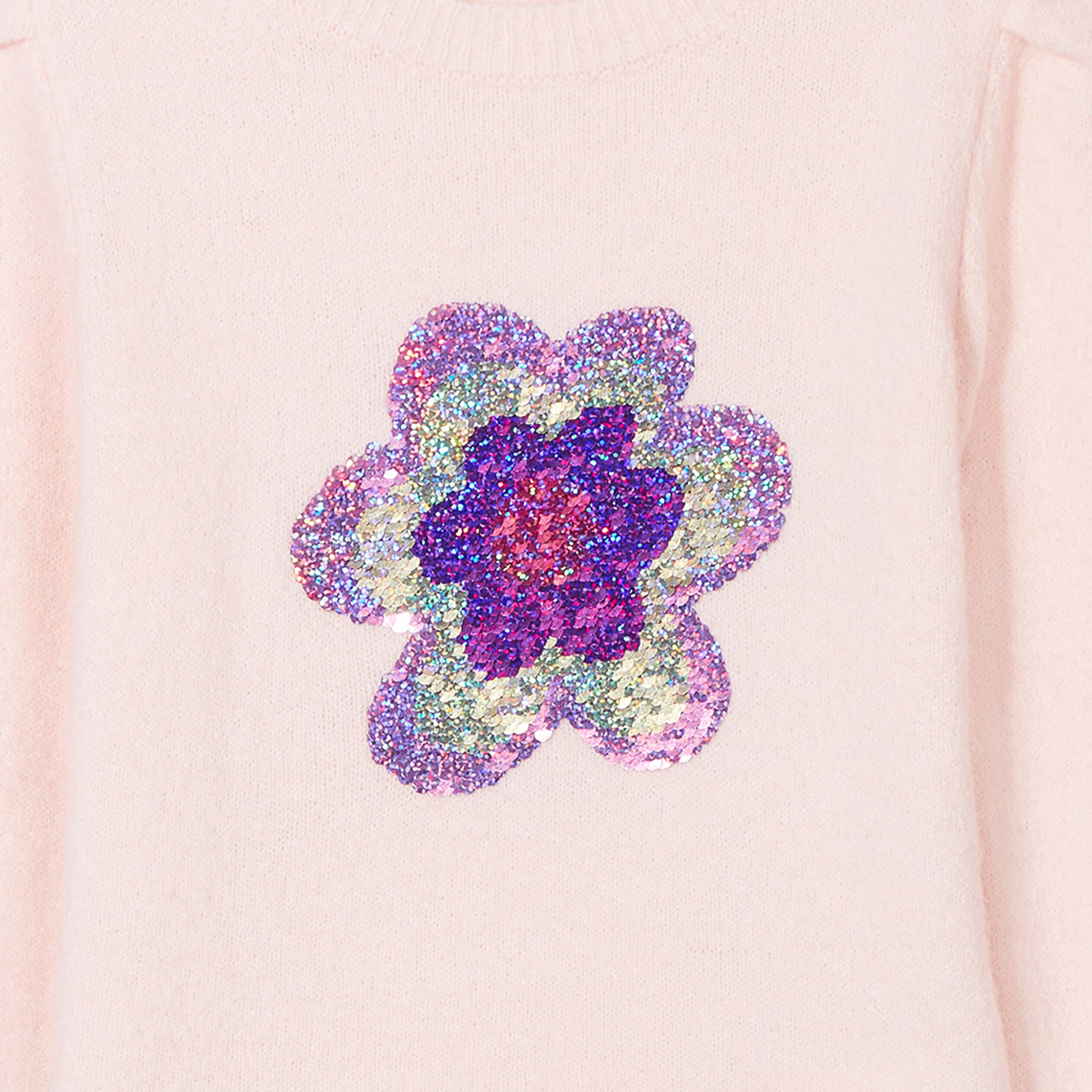 Pull col rond avec sequins vieux rose fille | La Halle