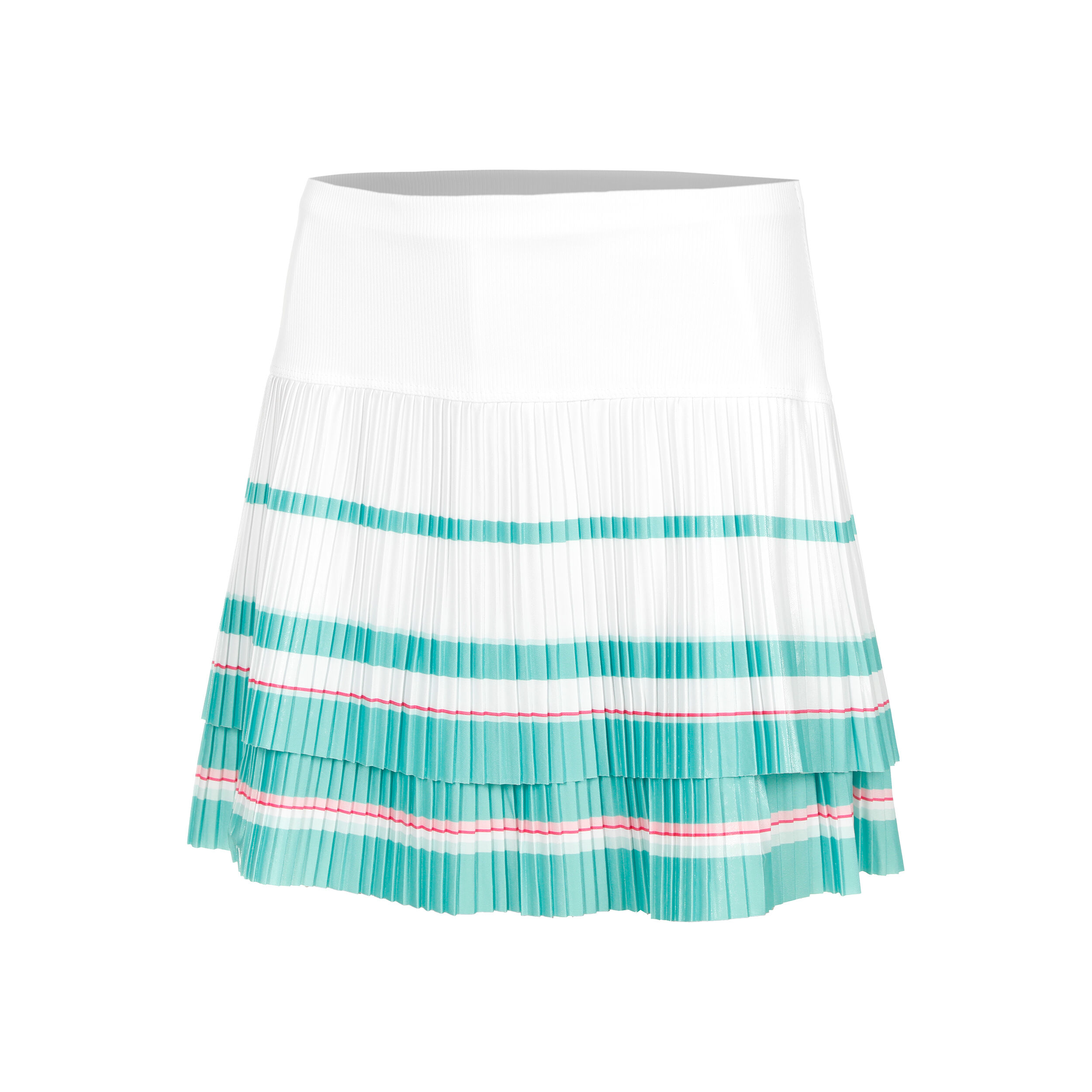 Long Deco Stripe Pleated Rock Damen - Weiß, Mehrfarbig