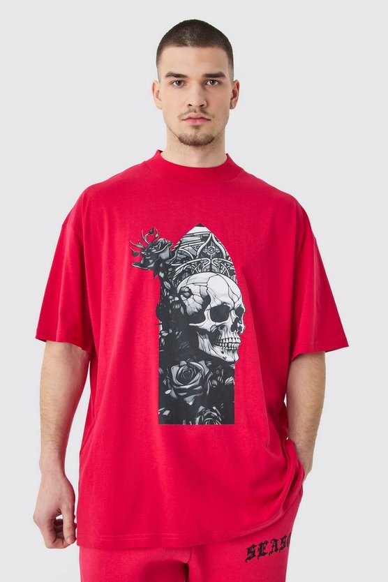 Tall Oversize T-Shirt mit Totenkopf-Print
