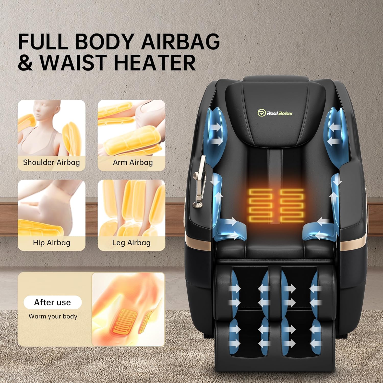 Real Relax 2024 Massage Chair, Full Body Massage Zero Gravity Mode, with Foot Massage, Bluetooth, LCD, Waist Heater, Black