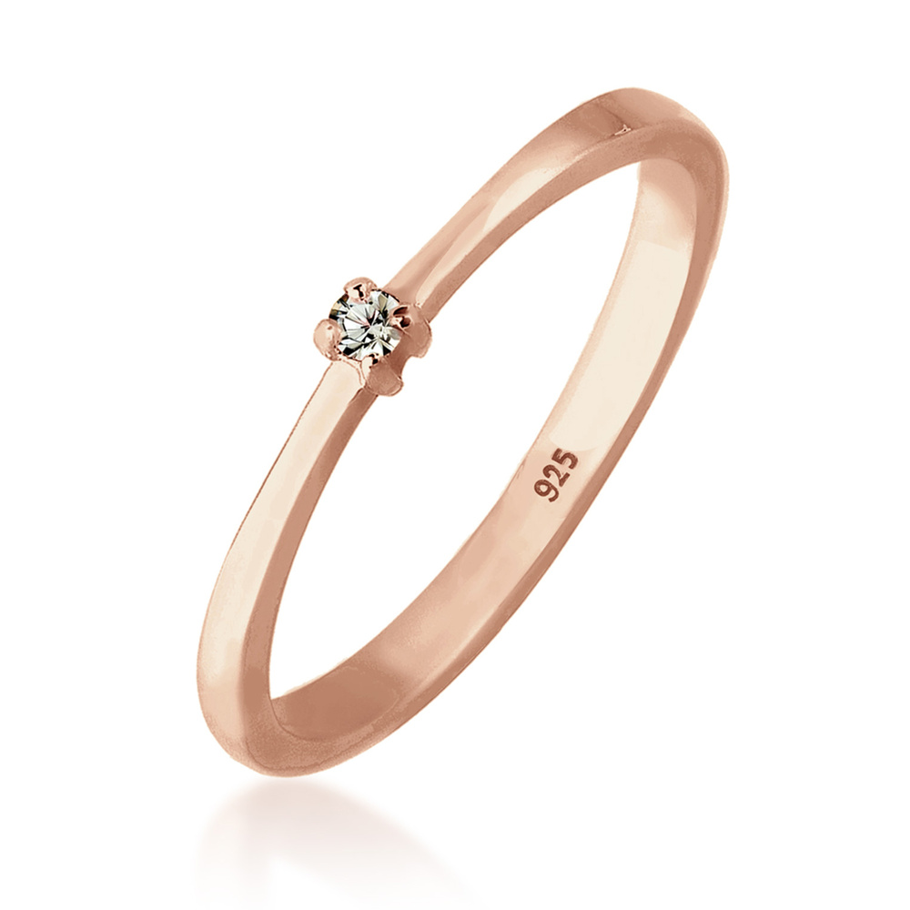 Elli Elli Bague Solitaire Classique Cristal 925 Argent Bague