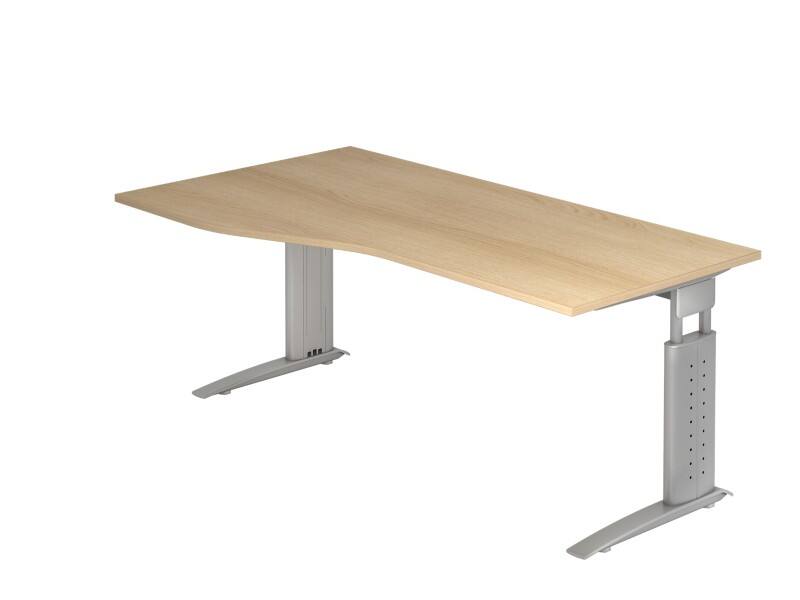 Hammerbacher VUS18/E/SDEAUFB Höhenverstellbarer Schreibtisch Eiche Holz, Metall Silber C-Fuß 1.800 x 800 x 680 mm Mit Aufbau