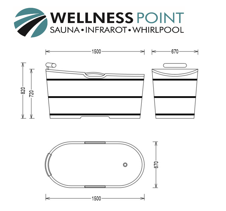 PureHaven freistehende Holzbadewanne 150x67x82 cm aus Zedernholz 150 L ergonomische Formgebung pflegeleichte Oberfläche verstärkter Rahmen mit Ablauf