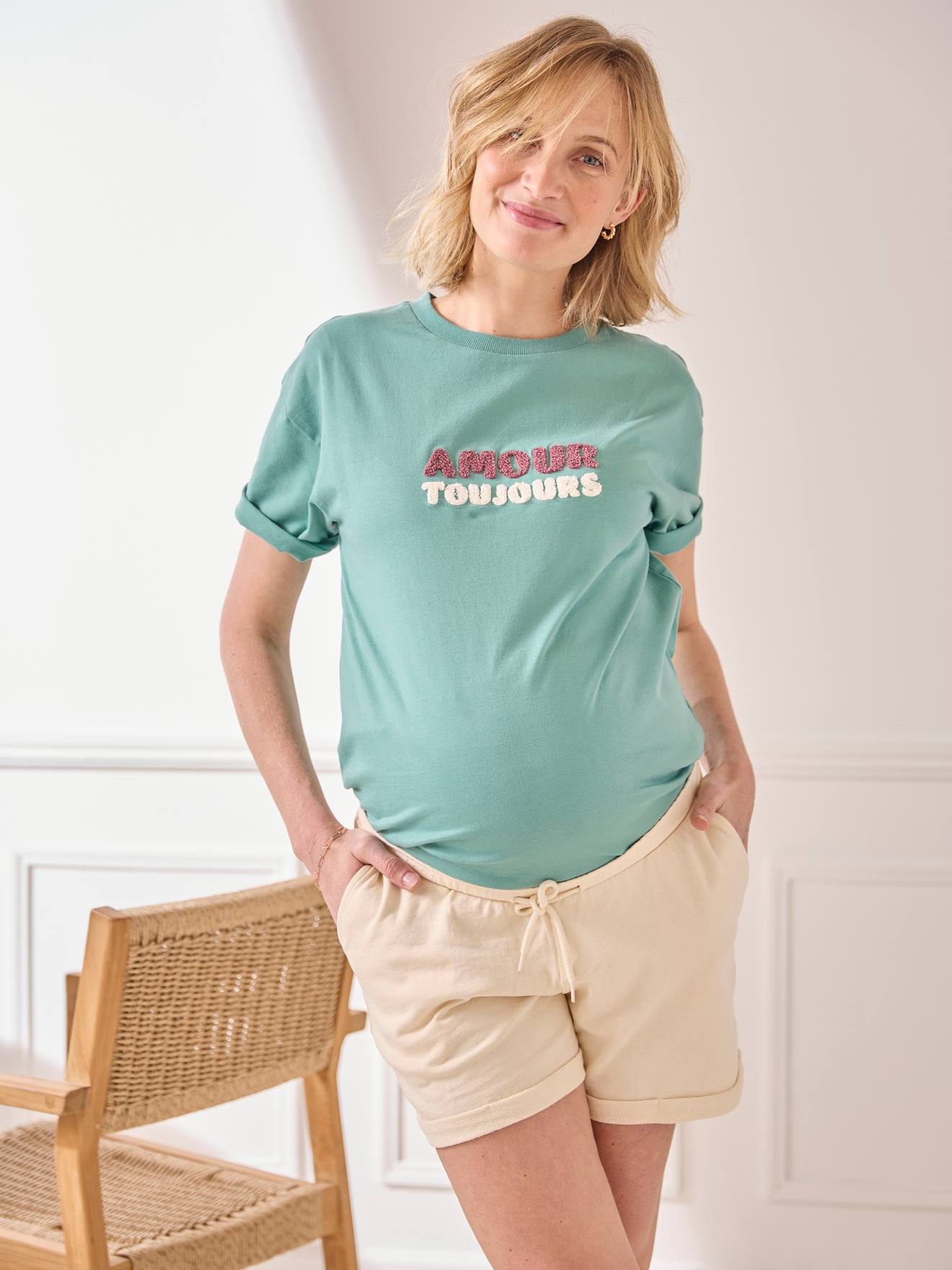 Vertbaudet Umstands-Shorts, Sweatware mit Recycling-Polyester - sandfarben