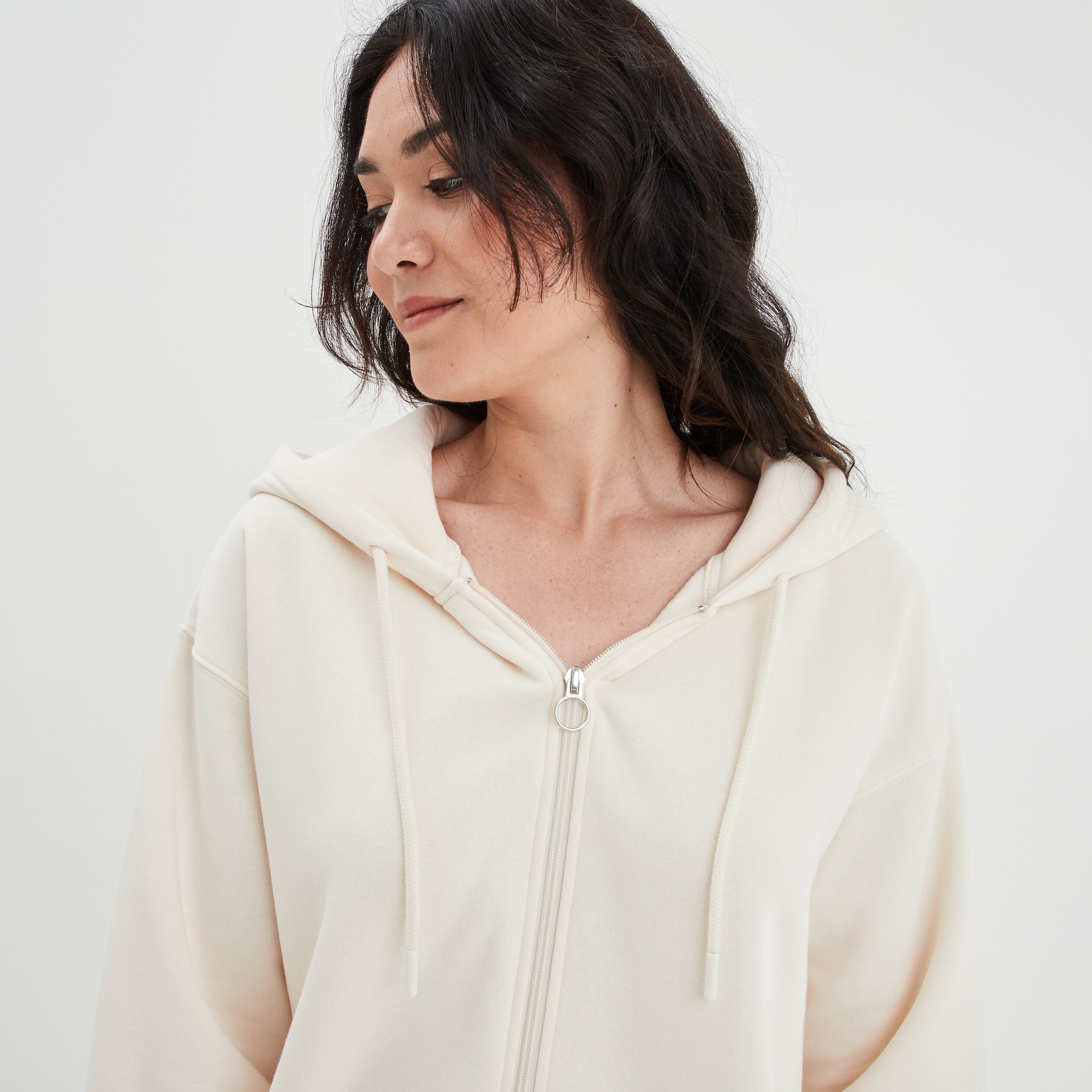 Sweat zippé à capuche beige femme | La Halle