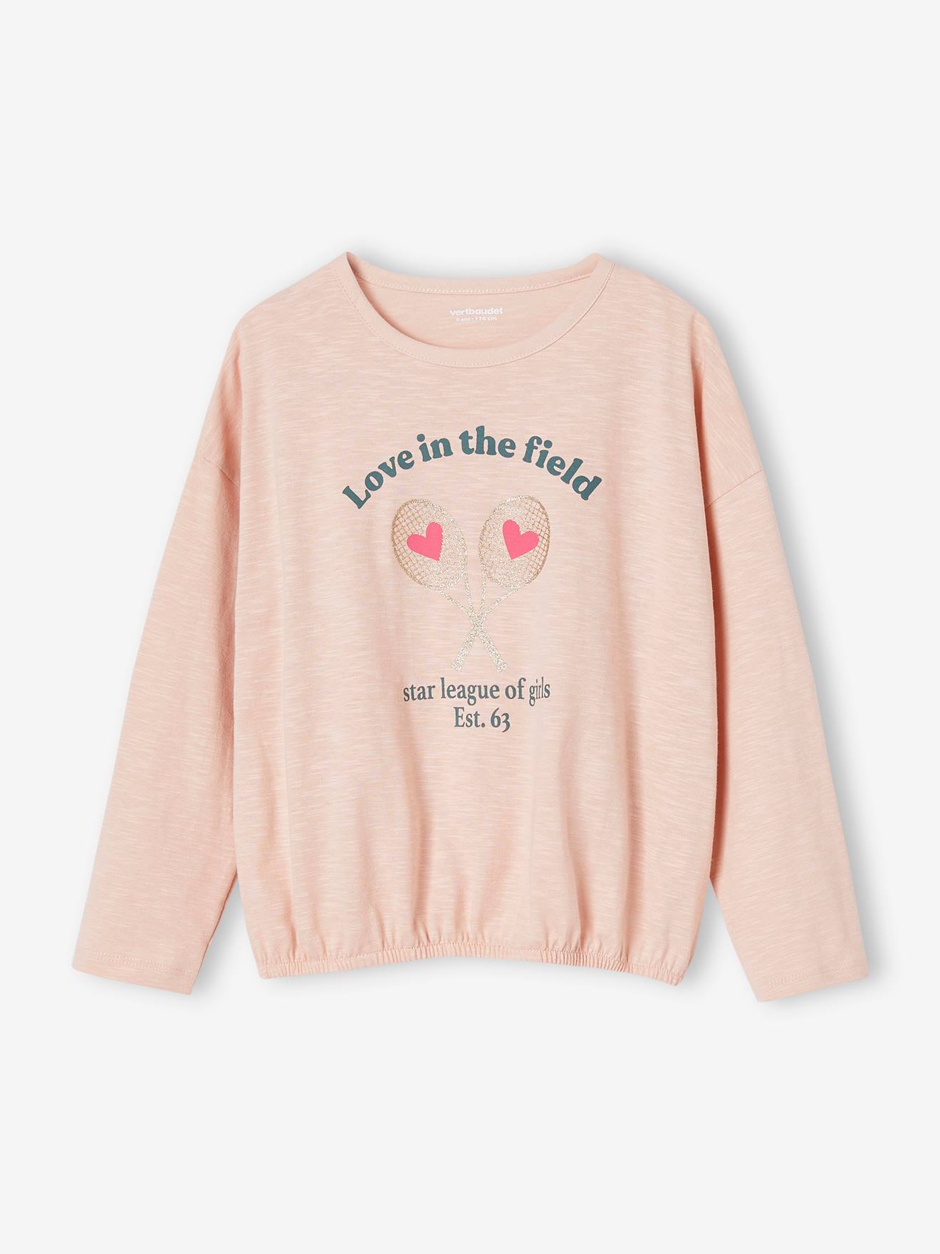 T-shirt sport élastiqué fille manches longues rose poudré