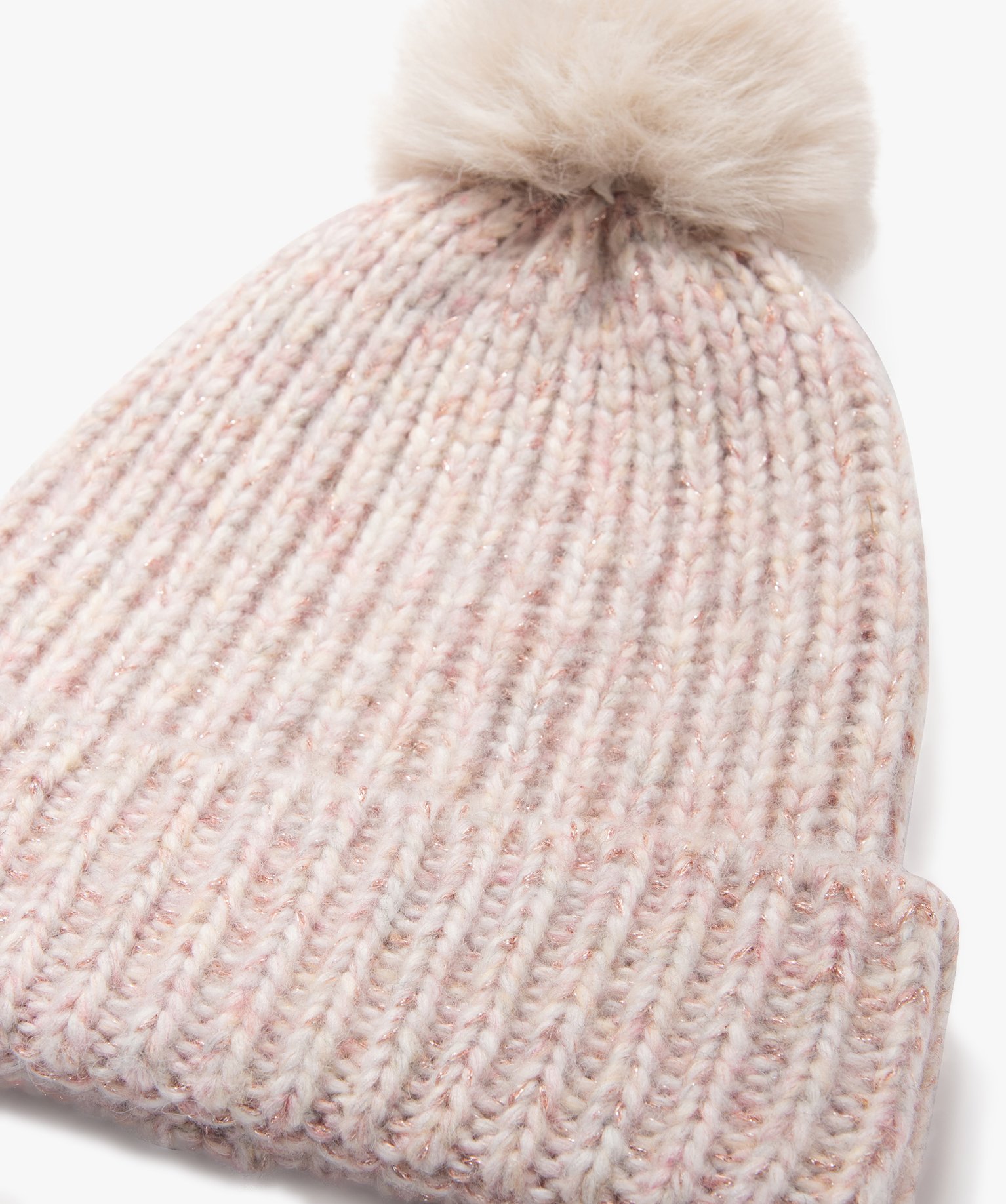 Bonnet en maille pailletée avec pompon fille rose | GEMO