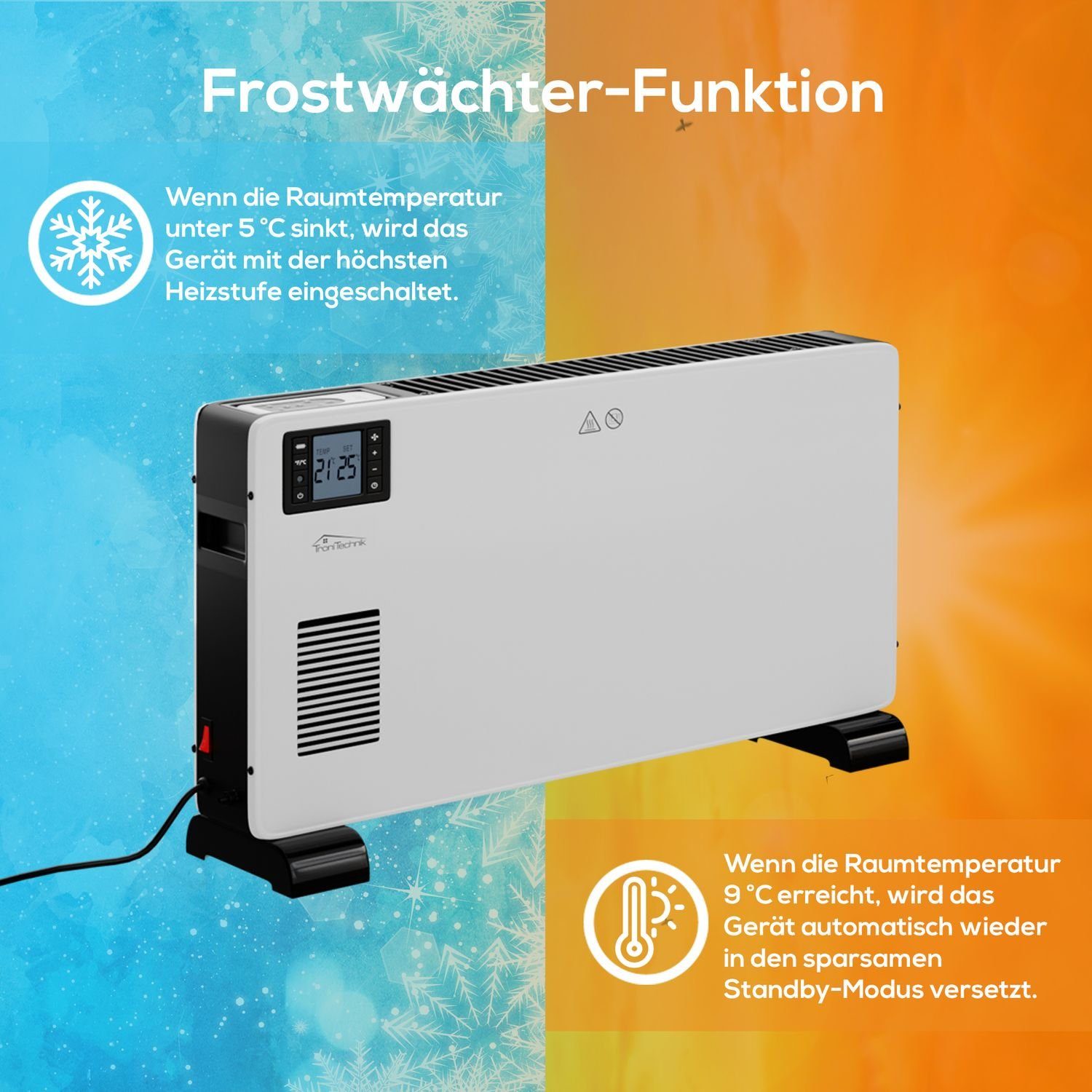 TroniTechnik Konvektor Elektroheizer KH102 Konvektor Heizgerät Heizkörper, 3 Stufen 2300 Watt, 2300 W, mit Griffmulde, Timer und Thermostatsteuerung, Überhitzungsschutz