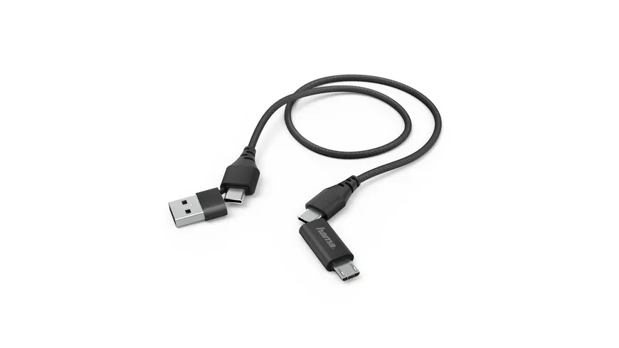 Hama 4in1-Type-C-Kabel mit Micro-USB- und USB-A-Adapter, 1,5 m, Schwarz