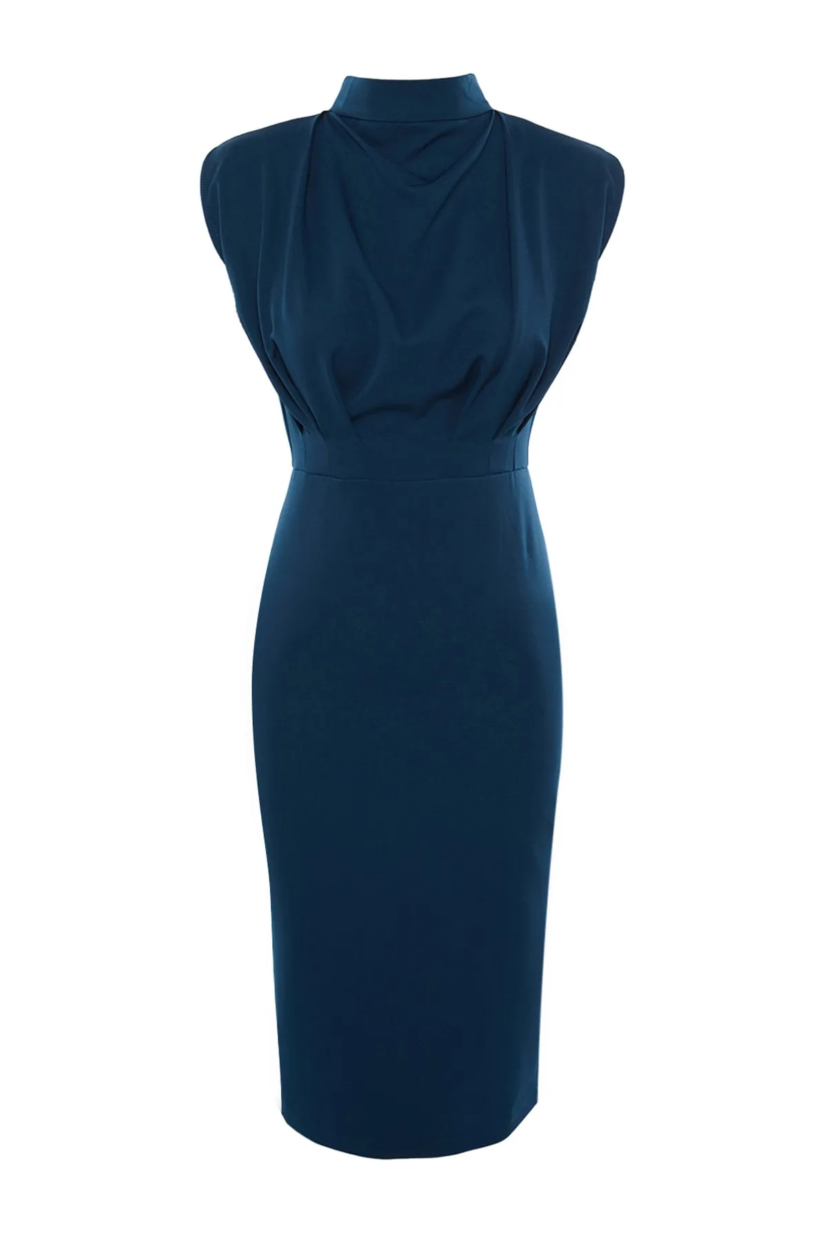 Trendyol Collection  Petrolblaues, figurbetontes Webkleid mit Stehkragen TWOAW20EL0311