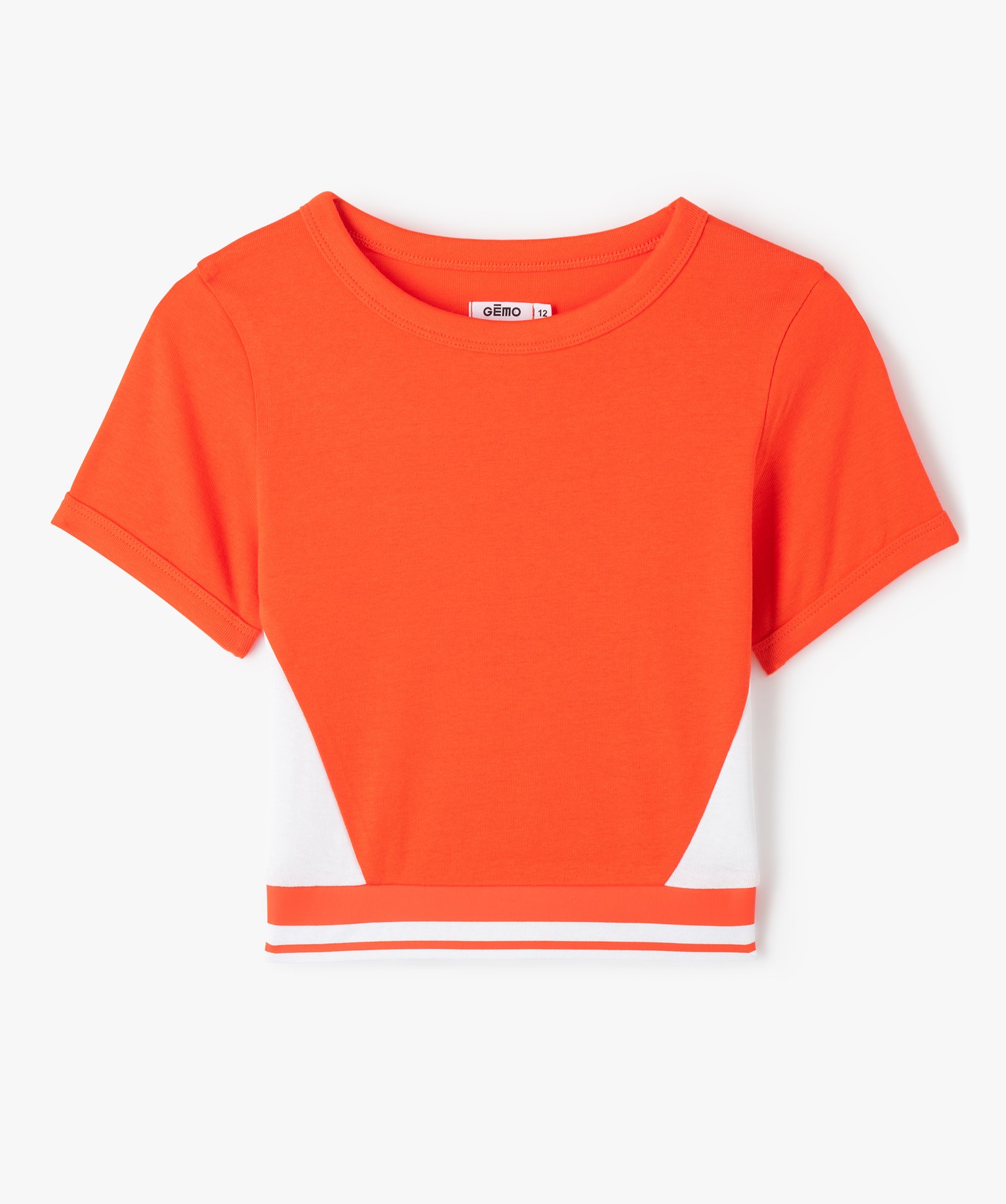 Tee-shirt fille bicolore court à manches courtes orange | GEMO