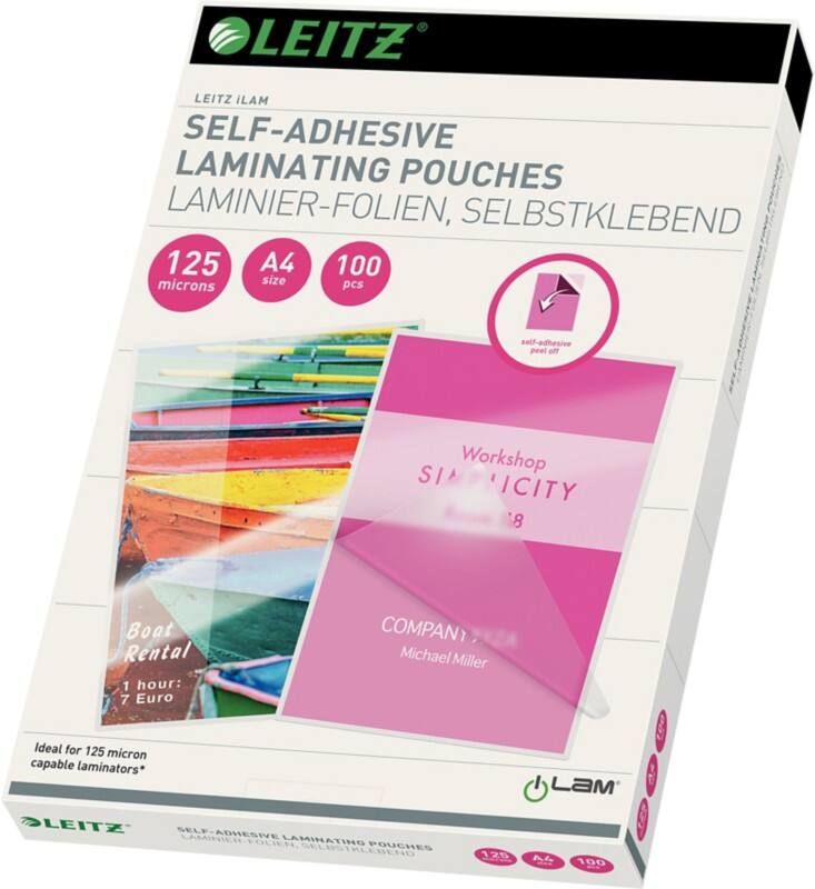 Leitz iLAM Quality Laminierfolien 16925 DIN A4 Selbstklebend Glänzend 125 Mikron (2 x 125) Transparent 100 Stück
