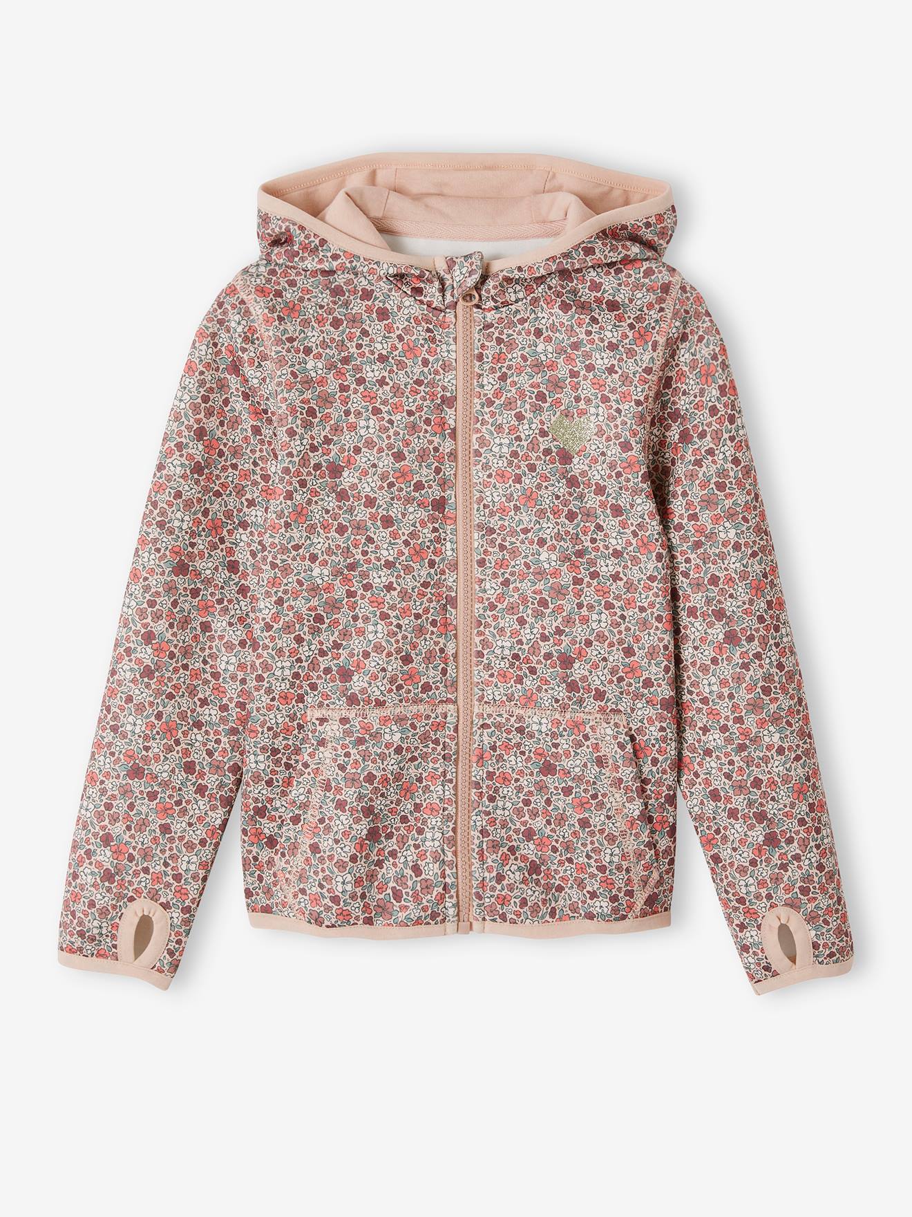 Sweat de sport zippé imprimé fleurs en matière technique rose imprimé