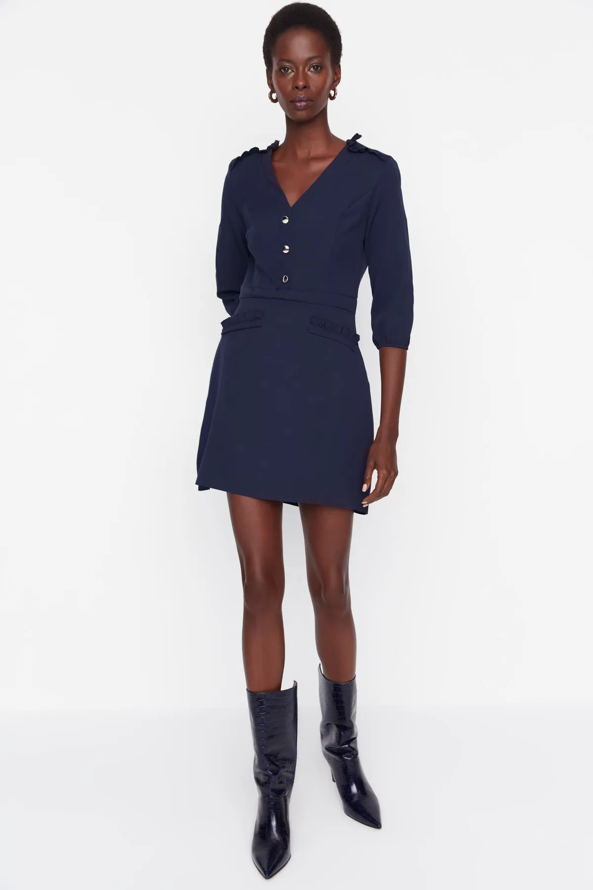 Trendyol Collection  Marineblaues Super-Mini-Webkleid TWOAW23EL00604