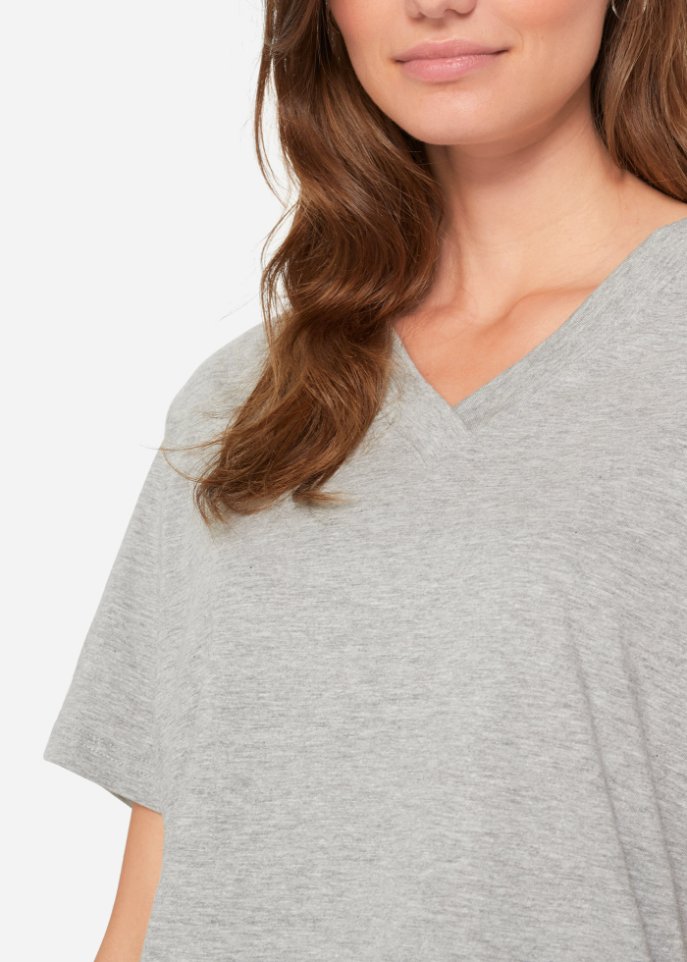 Weites Long-Shirt mit V-Ausschnitt, Kurzarm (5er Pack)