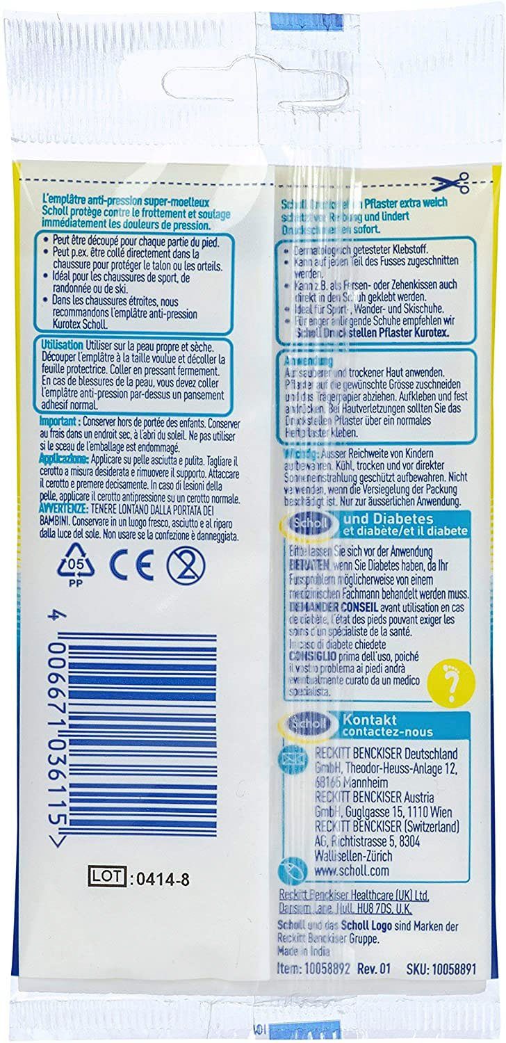 Scholl Druckstellenpflaster (1 St), Extra Weich - schützt vor Reibung und lindert Druckschmerzen