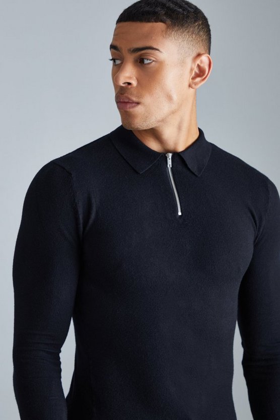 Recyceltes Muscle-Poloshirt mit langen Ärmeln