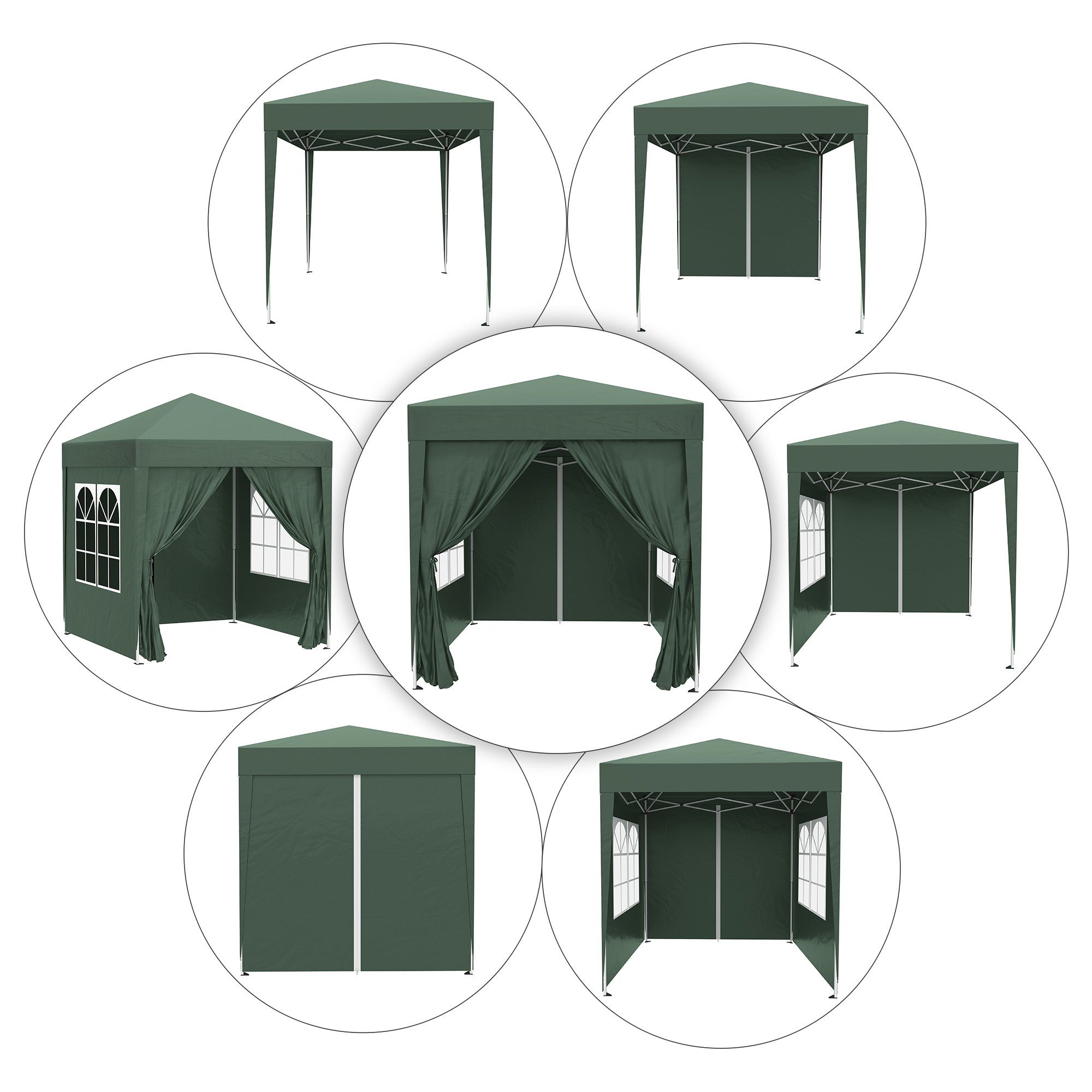Outsunny Faltpavillon 2 x 2m Pavillon mit 4 Seitenwänden, Fenster, Festzelt mit UV-Schutz, mit 4 Seitenteilen, (Gartenzelt, Festzelt), BxT: 200x200 cm, Gartenzelt mit UV-Schutz