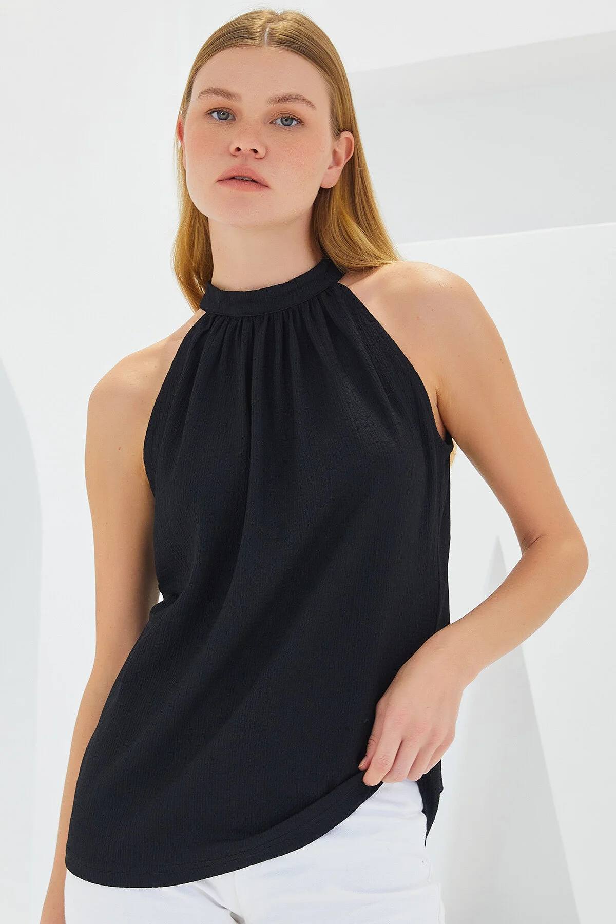 Bigdart  0489 Neckholder-Strickbluse - Schwarz