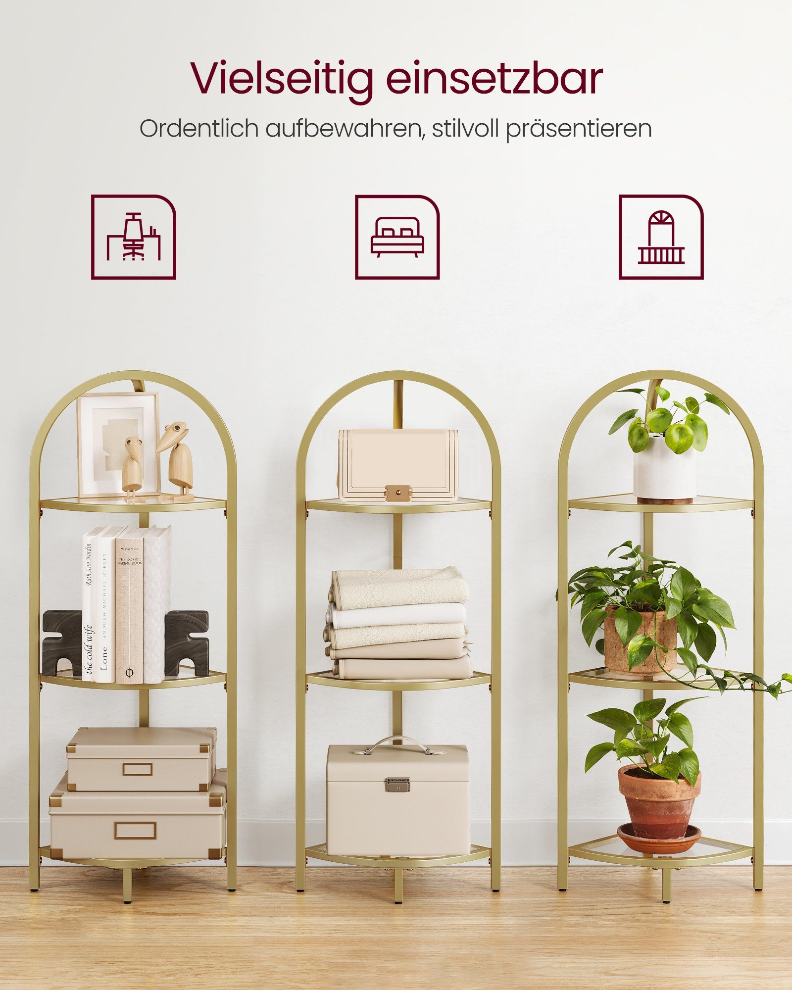VASAGLE Eckregal 3 Ebenen, Bücherregal, Standregal, Badezimmerregal