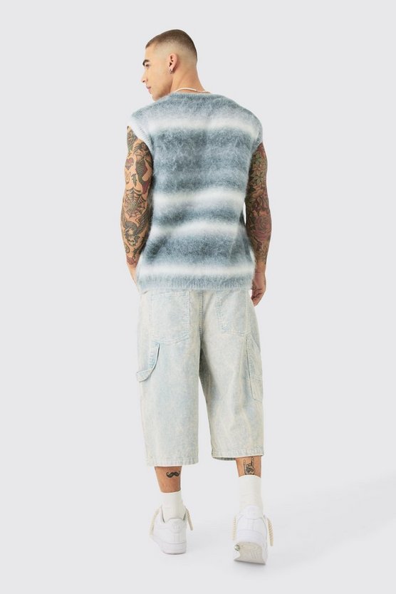 Gestreiftes Tanktop in Blaugrün mit V-Ausschnitt