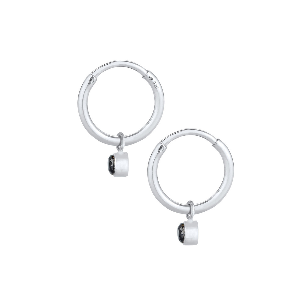 Elli Elli Boucles d'Oreilles Pendentif Créole Femme Rond Noir avec Cristaux de Zirconi Boucles d'oreilles