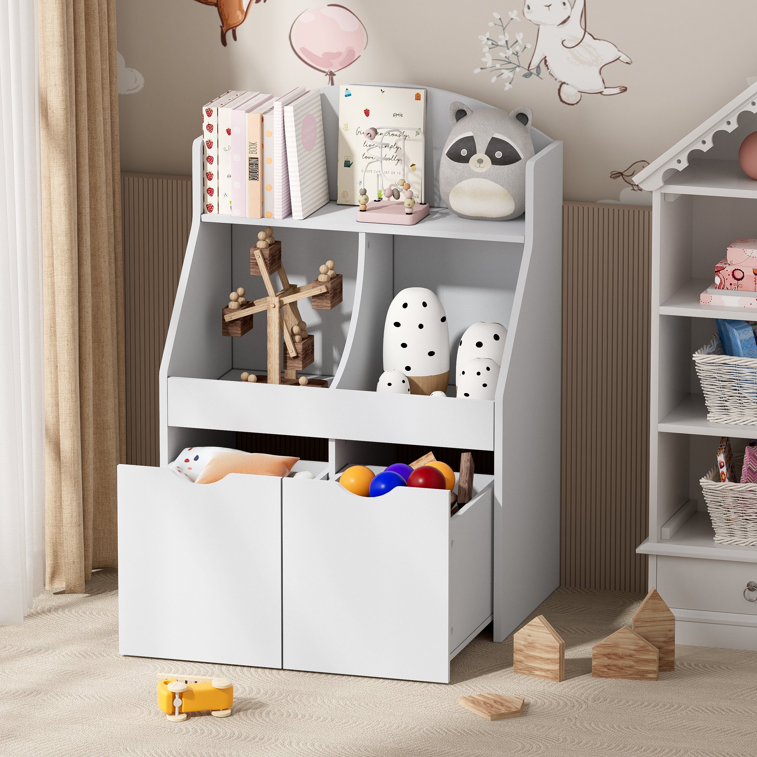 TWSOUL Stauraumschrank Kinderspind, Aufbewahrungsschrank für Kinderspielzeug 65*40*89CM(L*B*H), Premium-MDF