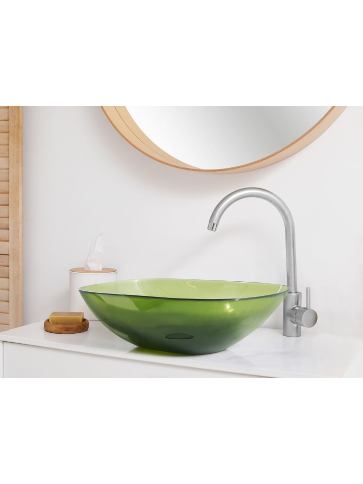 Beliani Waschbecken MOENGO in Transparent/Grün - (W) 54 x (H) 15 x (L) 36 cm günstig kaufen onesize