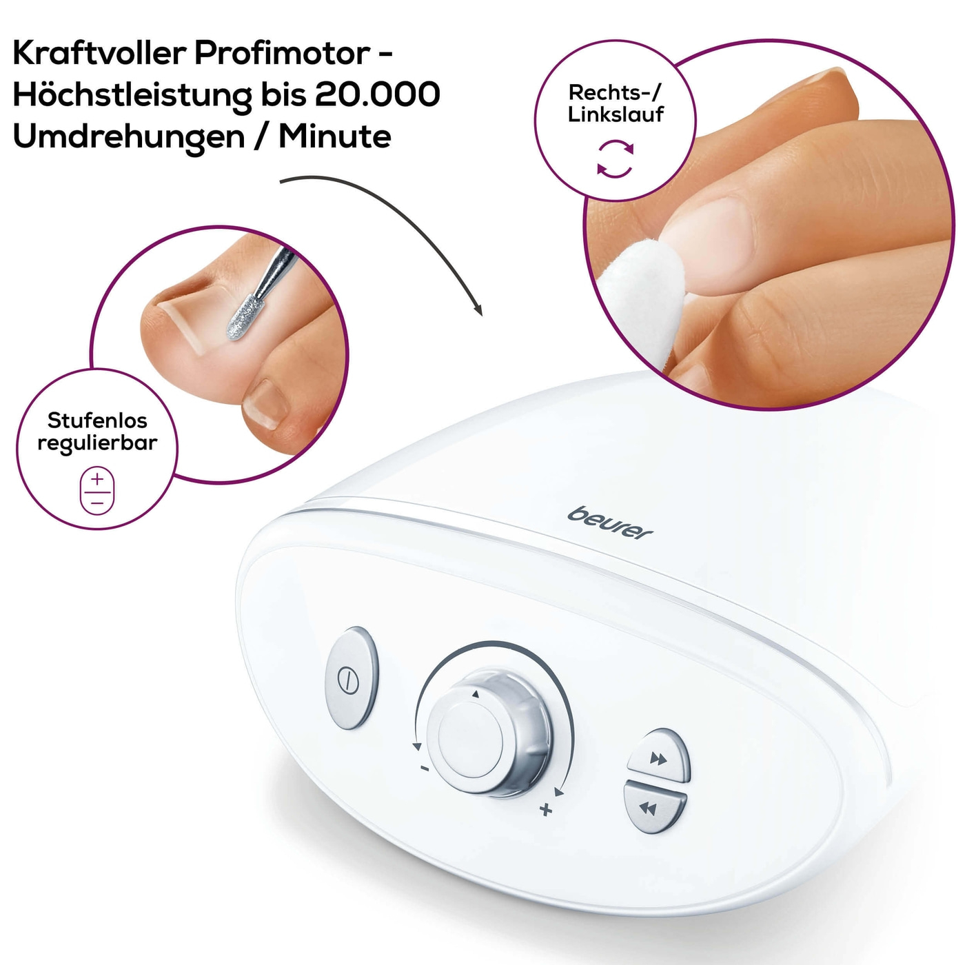 Beurer Maniküre-/Pedikürestation MP 100-Professioneller Nagelfräser stufenlos regelbar mit 10 Aufsätzen