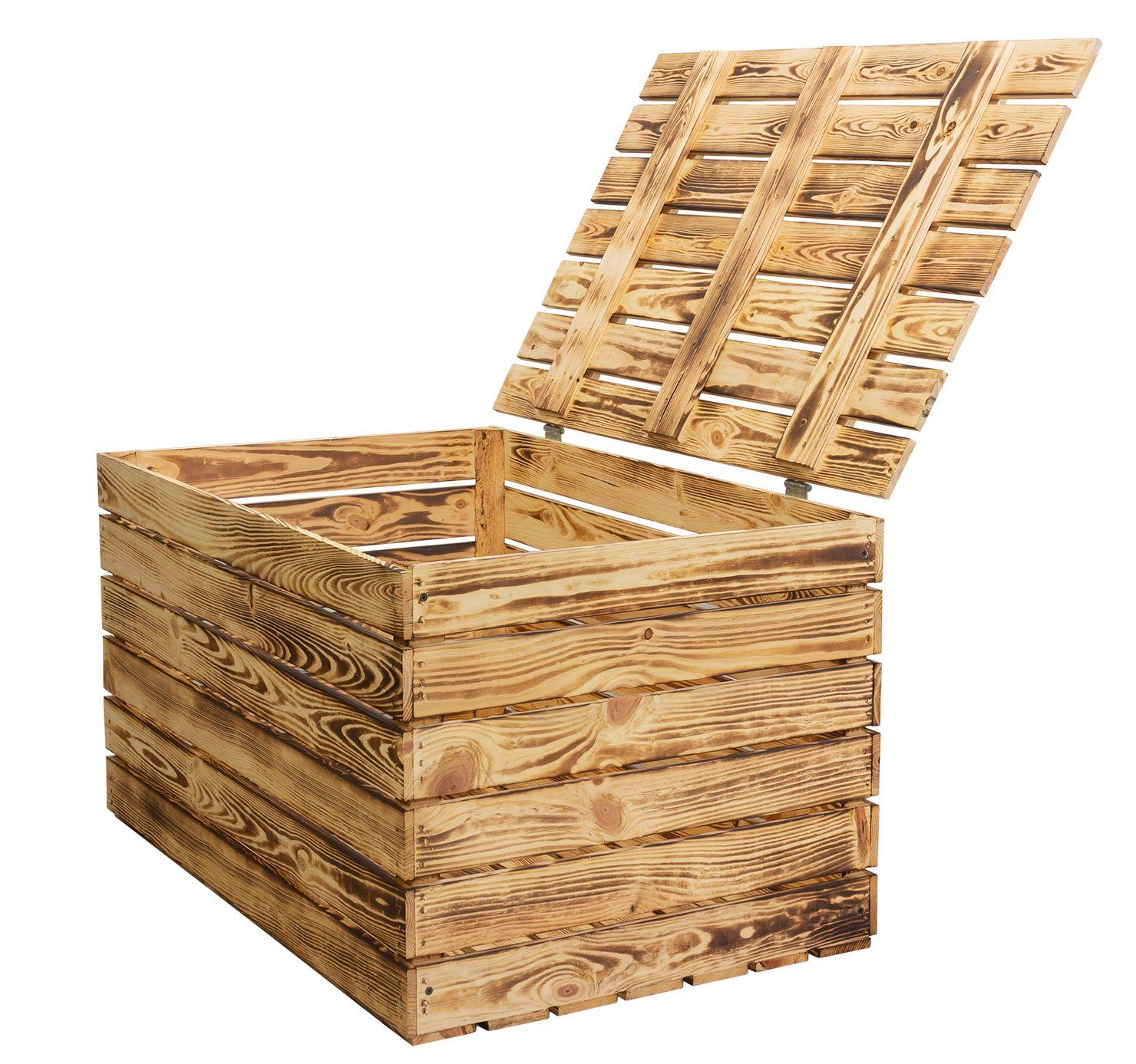 Kistenkolli Altes Land Allzweckkiste Grosse Holztruhe 80er geflammt mit Deckel 80x50x39cm