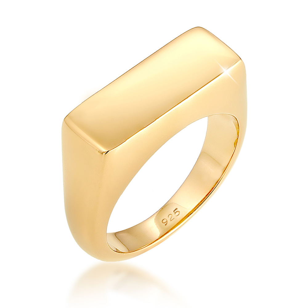 Elli Elli Bague chevalière Mat Rectangle Geo Bague Femme  Plaqué Or Argent (925/1000) Bague
