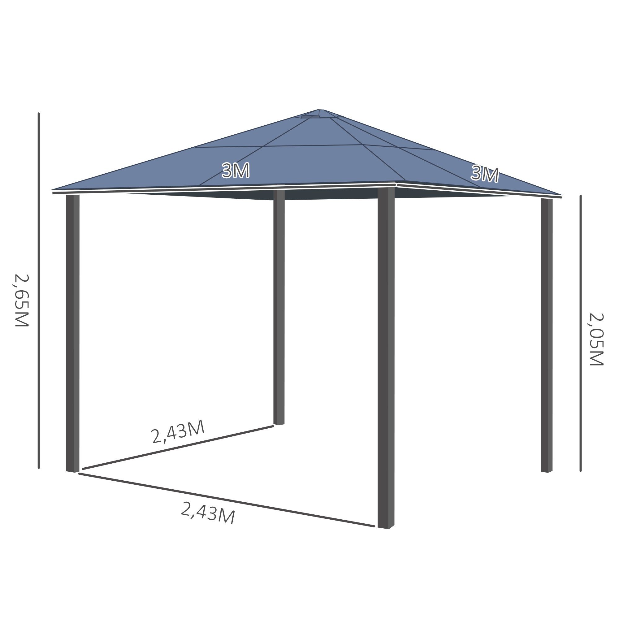 Outsunny Pavillon Pavillon, mit 4 Seitenteilen, (Set, Pavillon mit PC-Dach; 8 x Heringe), BxT: 300x300 cm