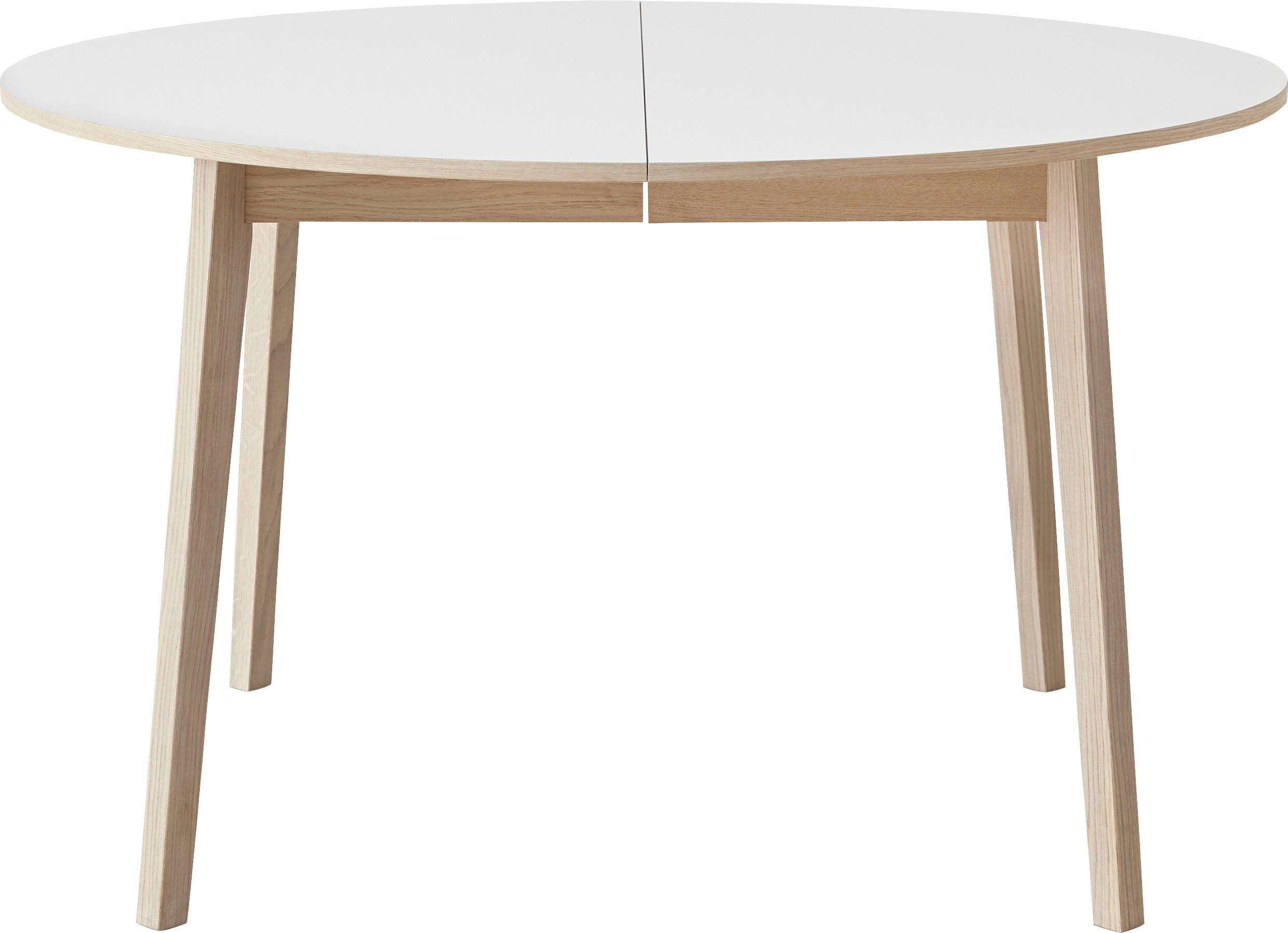 Hammel Furniture Esstisch Basic by Hammel Single, Ø130/228 cm, Gestell aus Massivholz, inklusive 2 Einlegeplatten