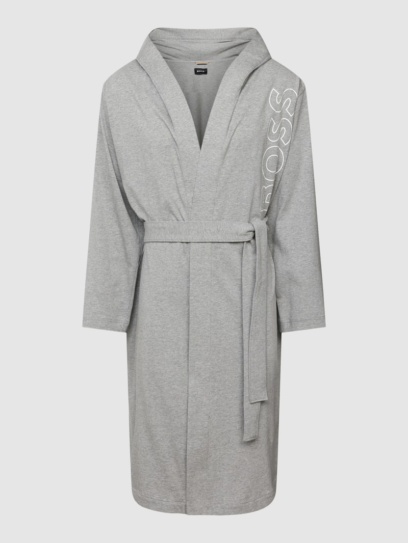 Bademantel mit Label-Print Modell 'Identity' in hellgrau