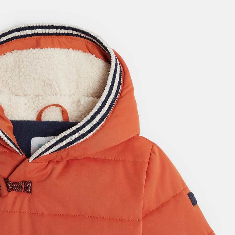 Manteau matelassé doublé renard brodé orange bébé garçon