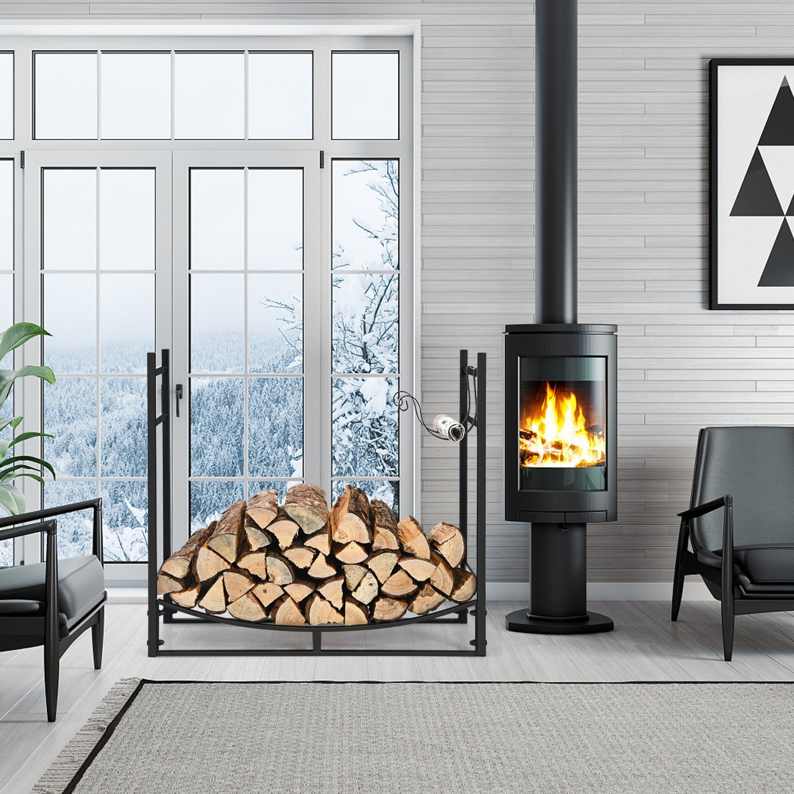 COSTWAY Kaminholzregal, BxTxH:33x84x76 cm, mit Halter, bis 50kg, aus Metall, 84x33x76cm