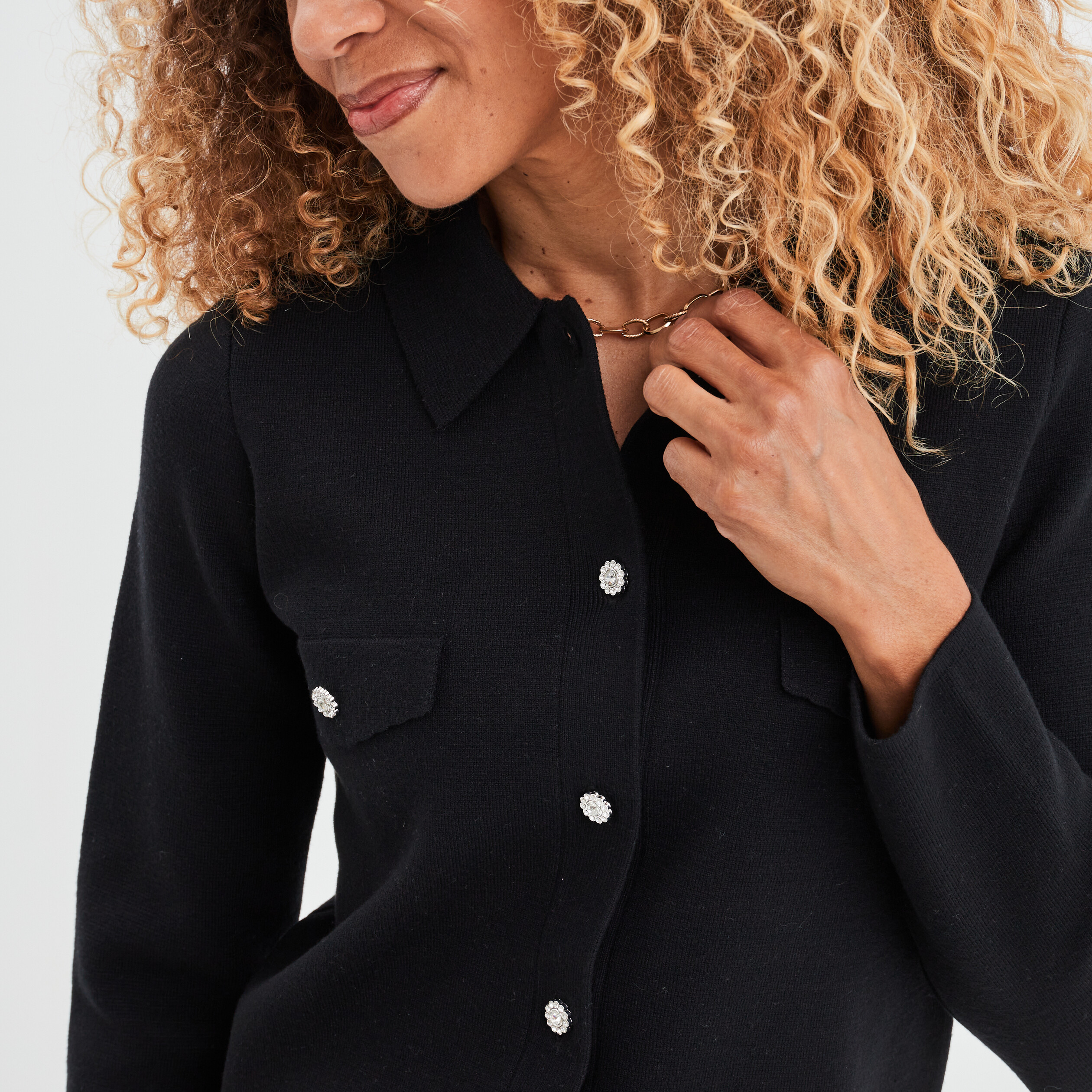 Gilet boutons détails bijoux noir femme | La Halle