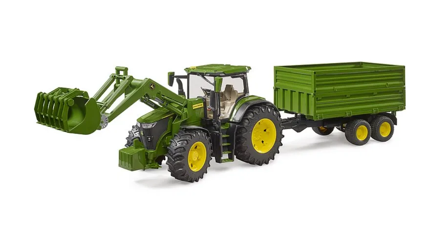 BRUDER - John Deere 7R 350 mit Frontlader und Tandemachstransportanhänger 03155