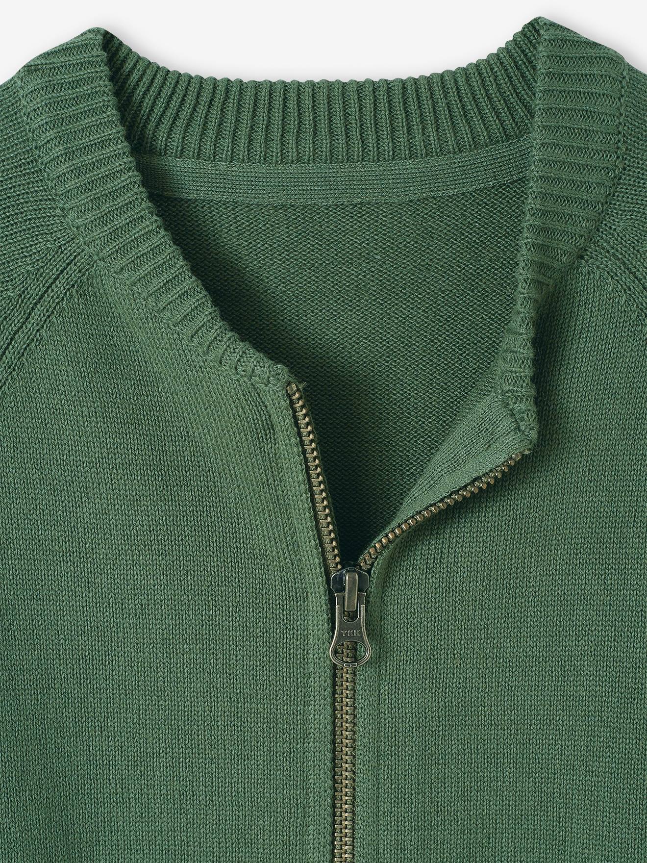 Vertbaudet Jungen Strickjacke im College, personalisierbar-Look Oeko-Tex - salbeigrün
