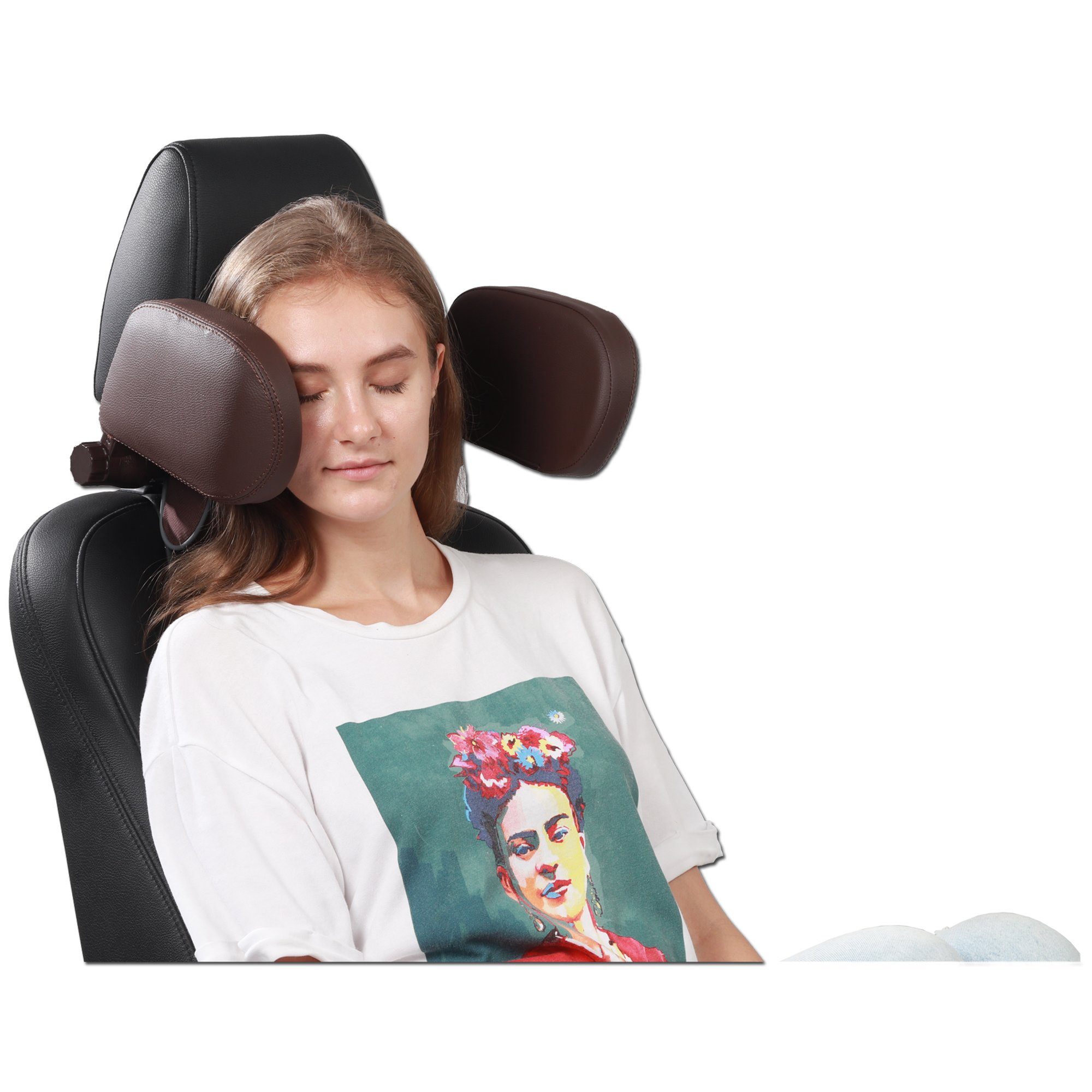 EasyTravel EasyTravel ergonomisches Auto Reise Kopfkissen - Kunstleder kaffee-bra Camping Sat-Anlage