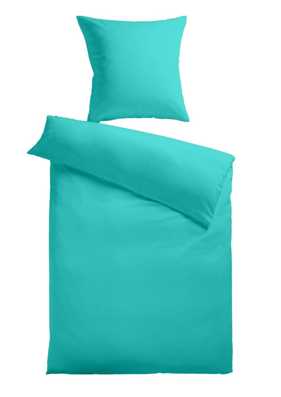 Kinzler Baumwoll-Satin Bettwäsche Uni 80 x 80   155 x 220 cm, Farbe aqua