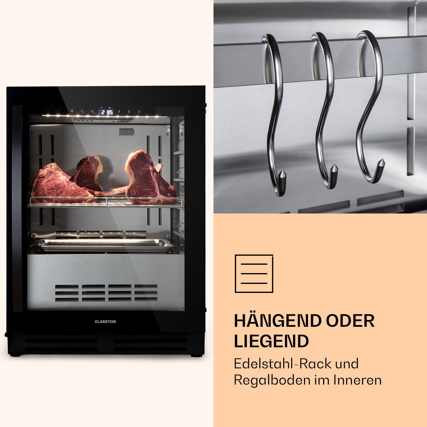 Klarstein Getränkekühlschrank HEA10-Steakhouse98-O 10039934, 82 cm hoch, 59.5 cm breit, Steakhouse Flesich Kühlschrank Fleischreifeschrank