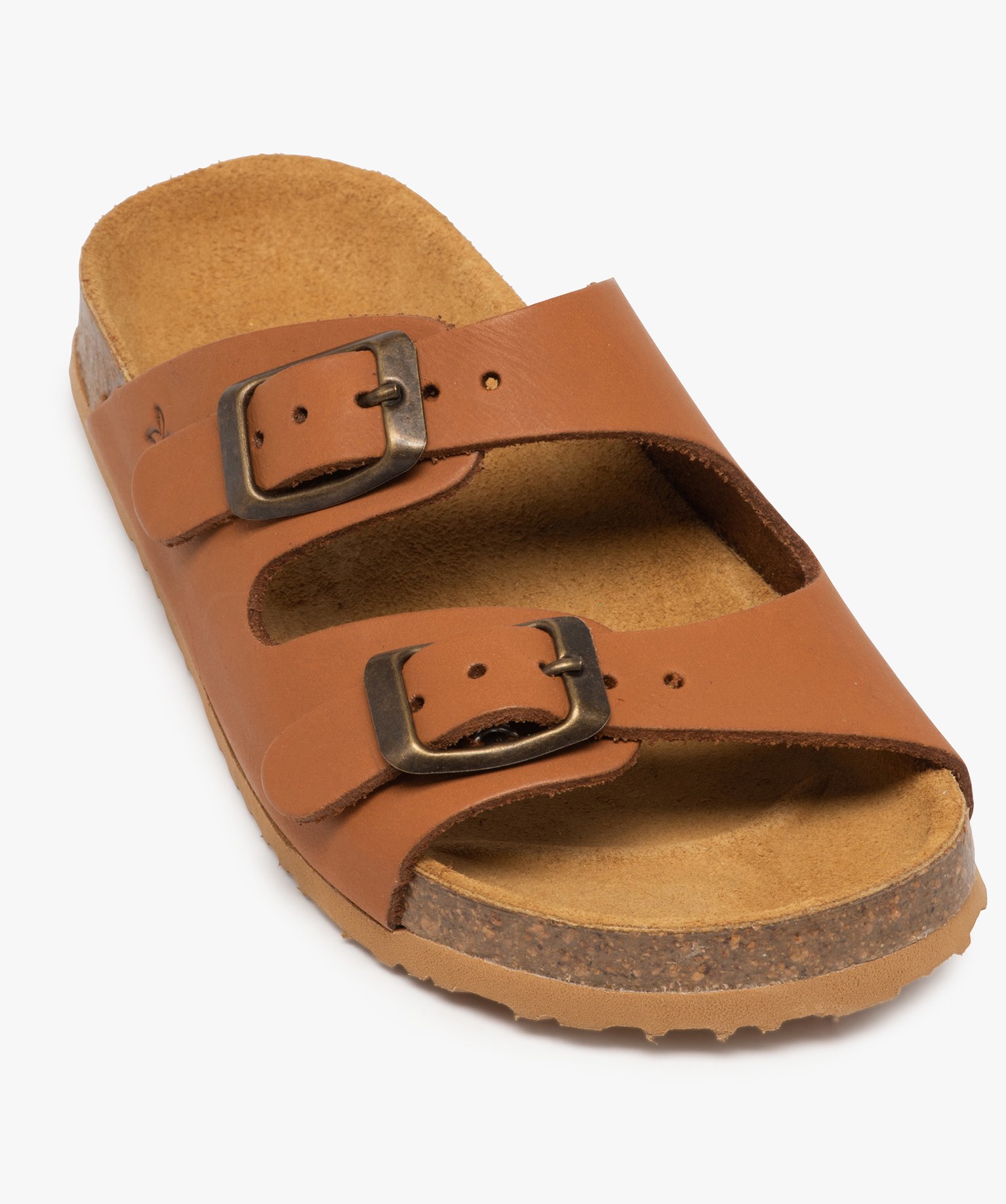 Mules Garçon en cuir à double bride ajustable camel | GEMO